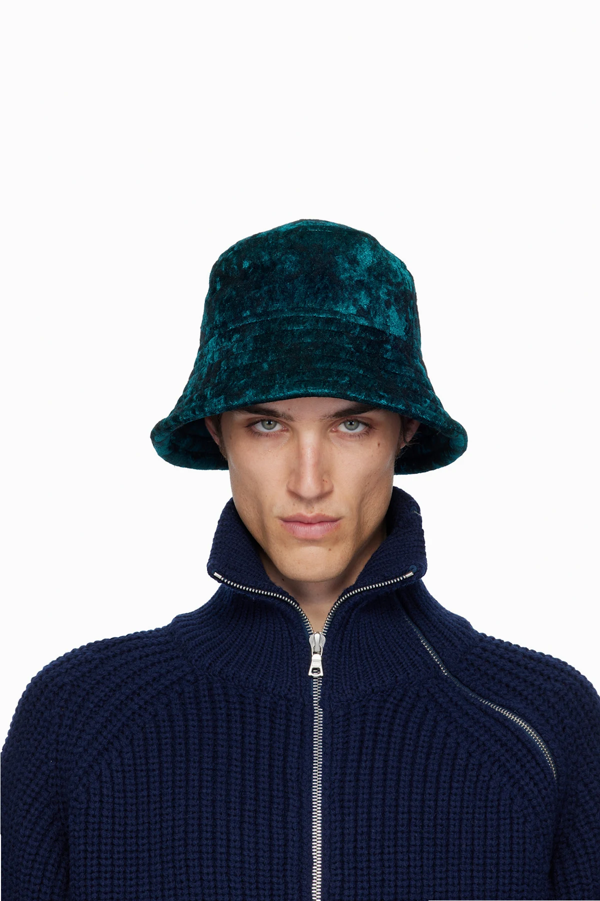 Black & Navy Velvet Bucket Hat