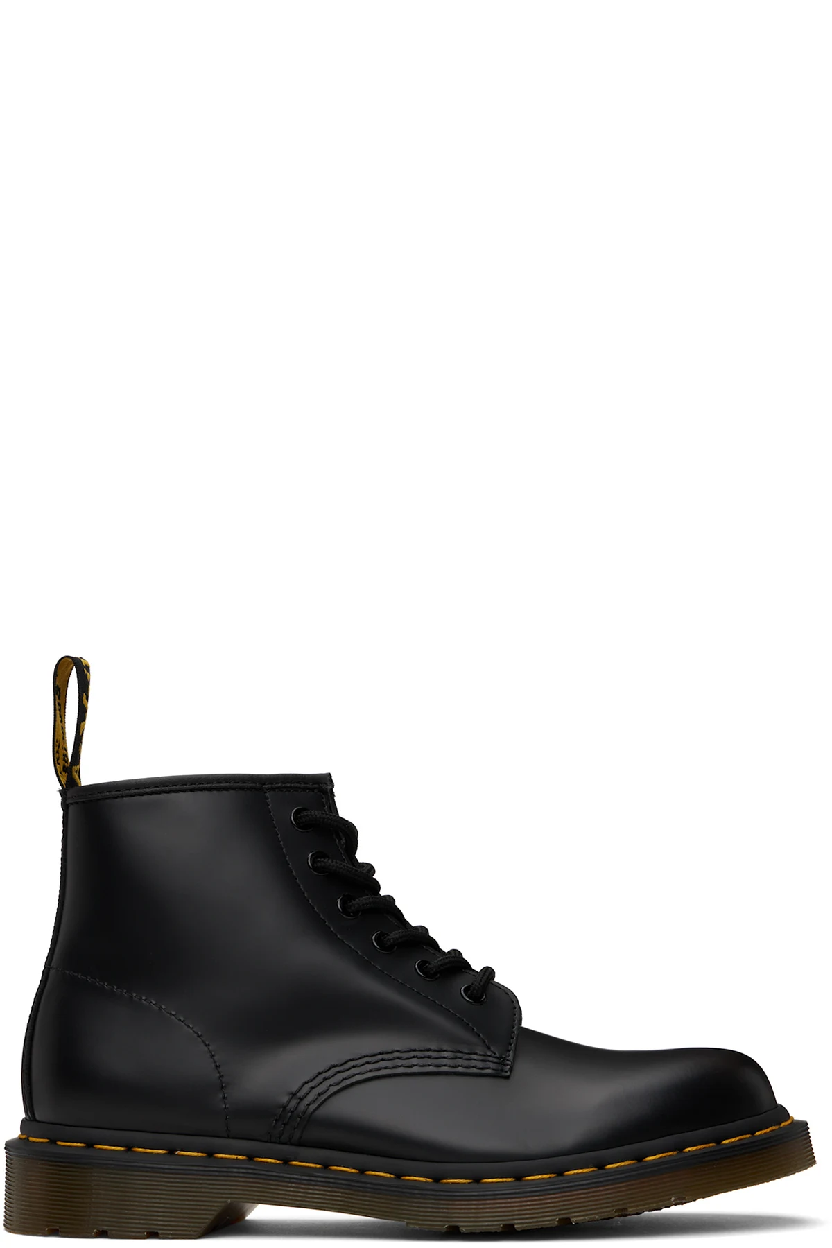 Black 101 Yellow Stitch Smooth Leather Ankle Boots