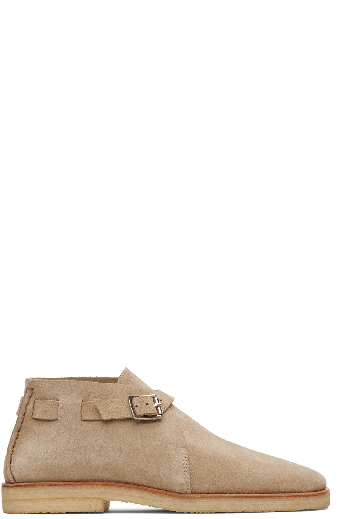 Beige Buckle Slip On Desert Boots