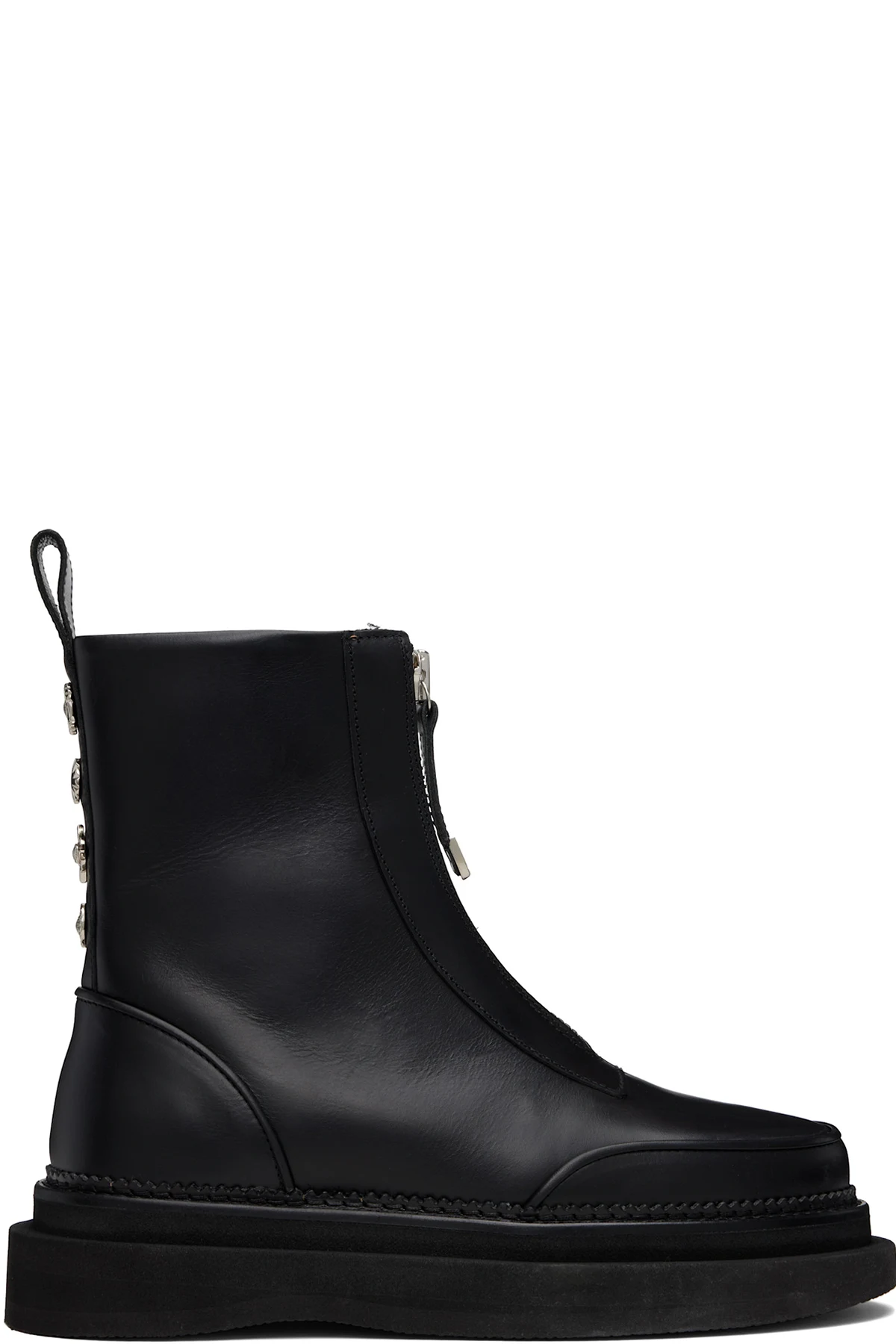 Black Leather AJ1430 Zip-Up Boots