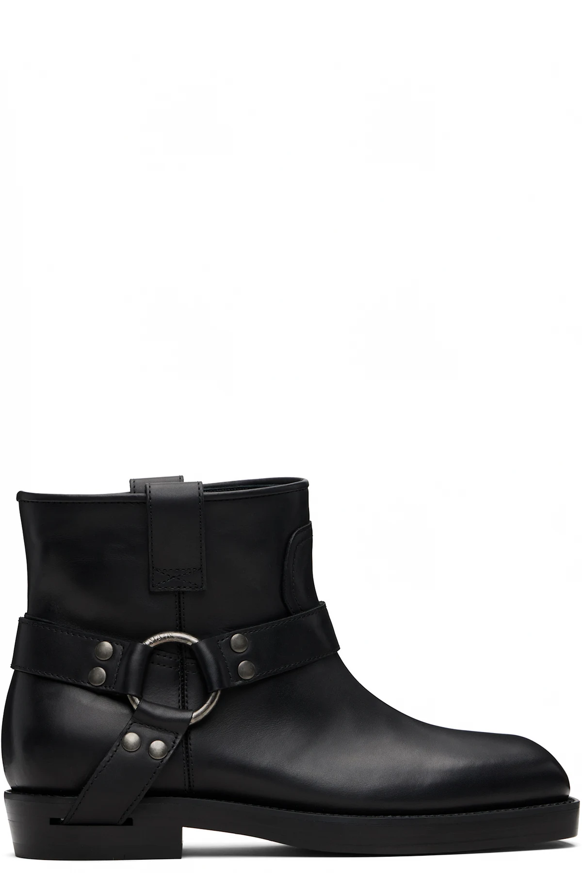 Black Calfskin Leather Biker Ankle Boots