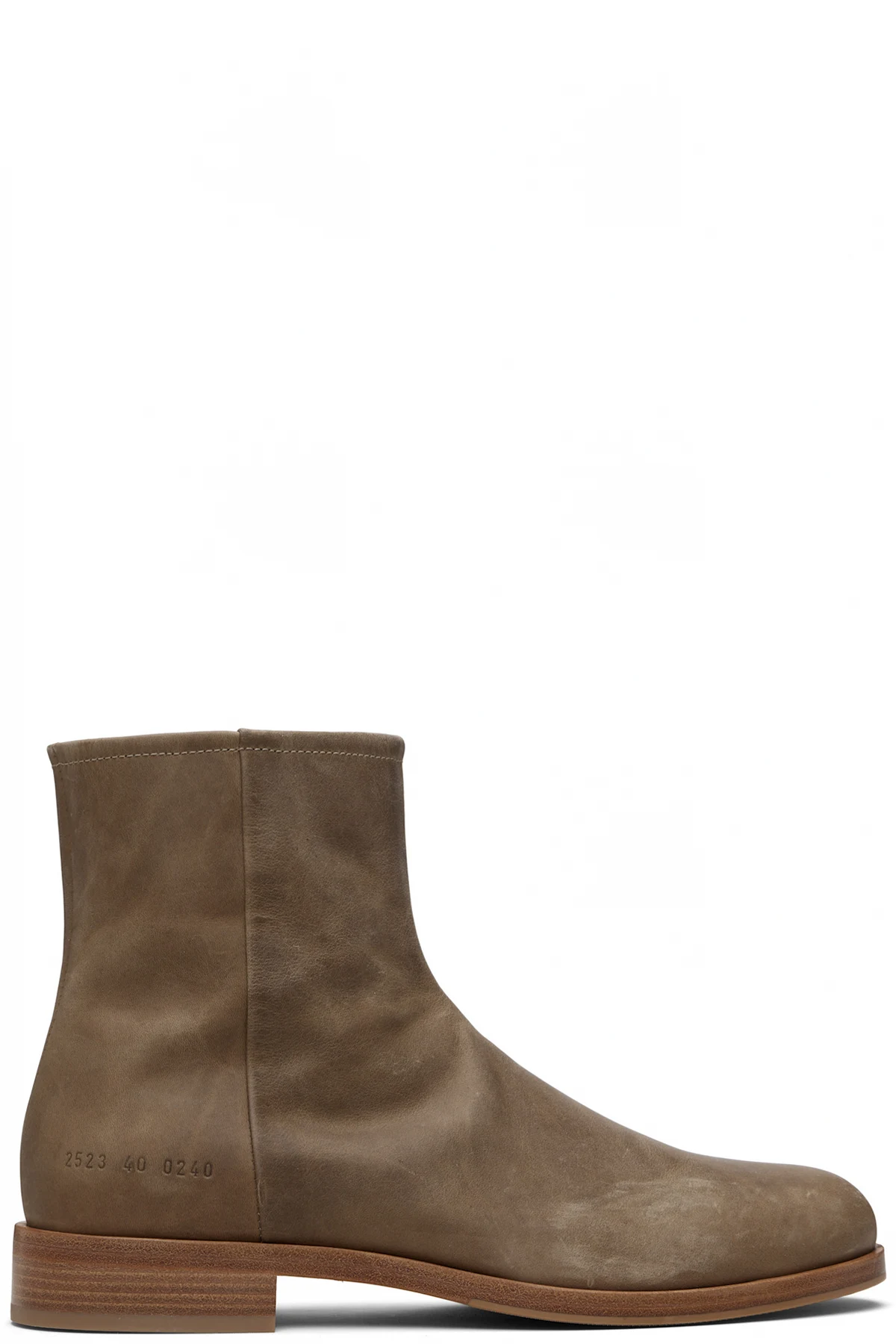 Taupe Waxed Leather Zipper Boots