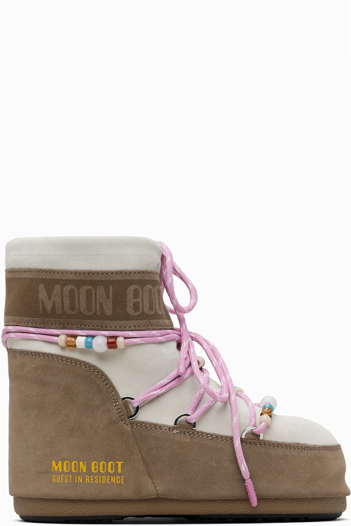Off White & Taupe Moon Boot Edition Icon Low Beaded Suede Boots