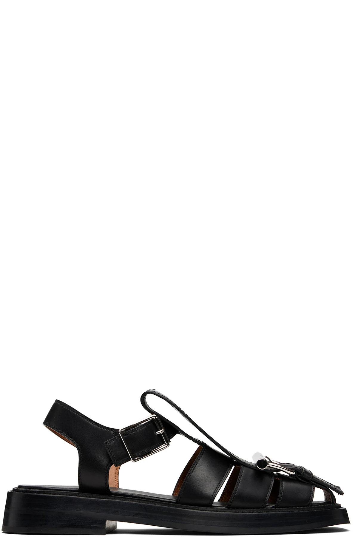 Black T-Bar Caged Sandals