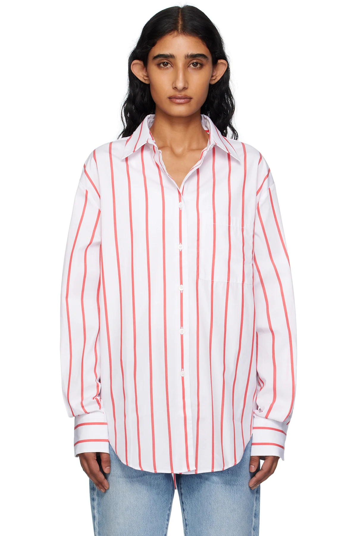 White & Red Lui Striped Cotton Shirt