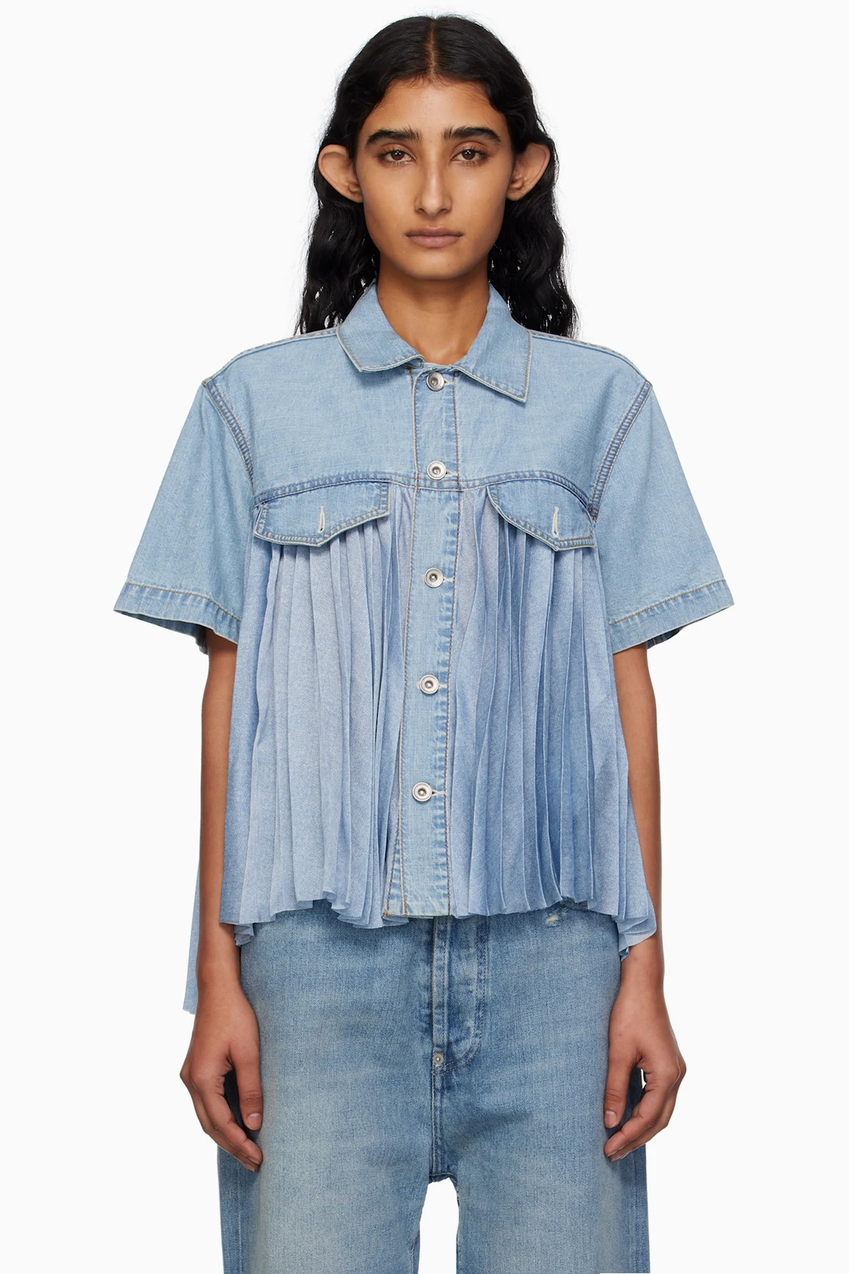 Blue Paneled Denim Shirt