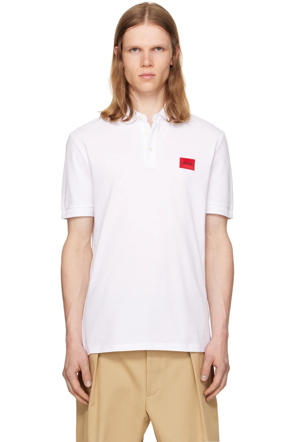 White Cotton-Piqué Slim-Fit Logo Label Polo