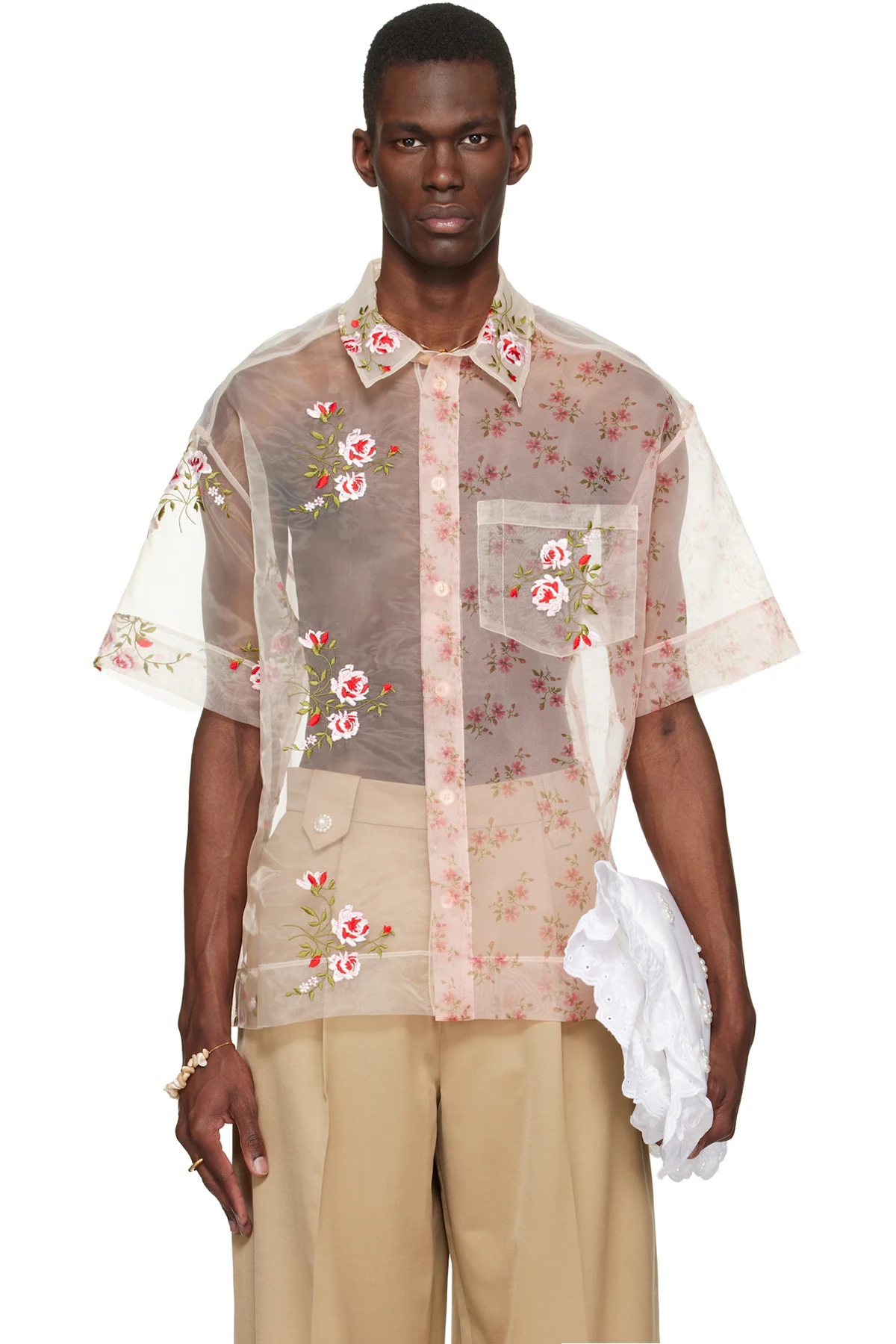 Pink Sheer Patchwork Boxy Shirt