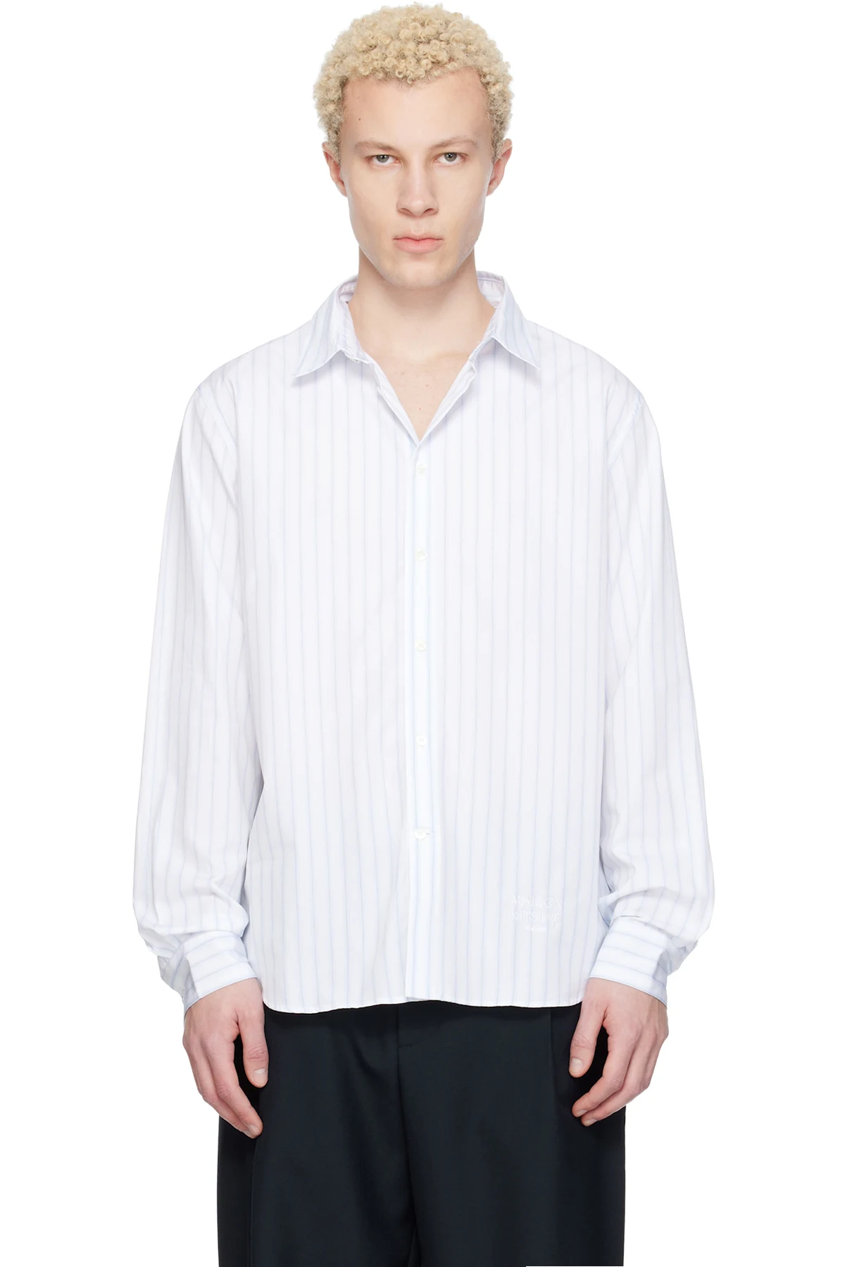 White & Blue Striped Casual Shirt