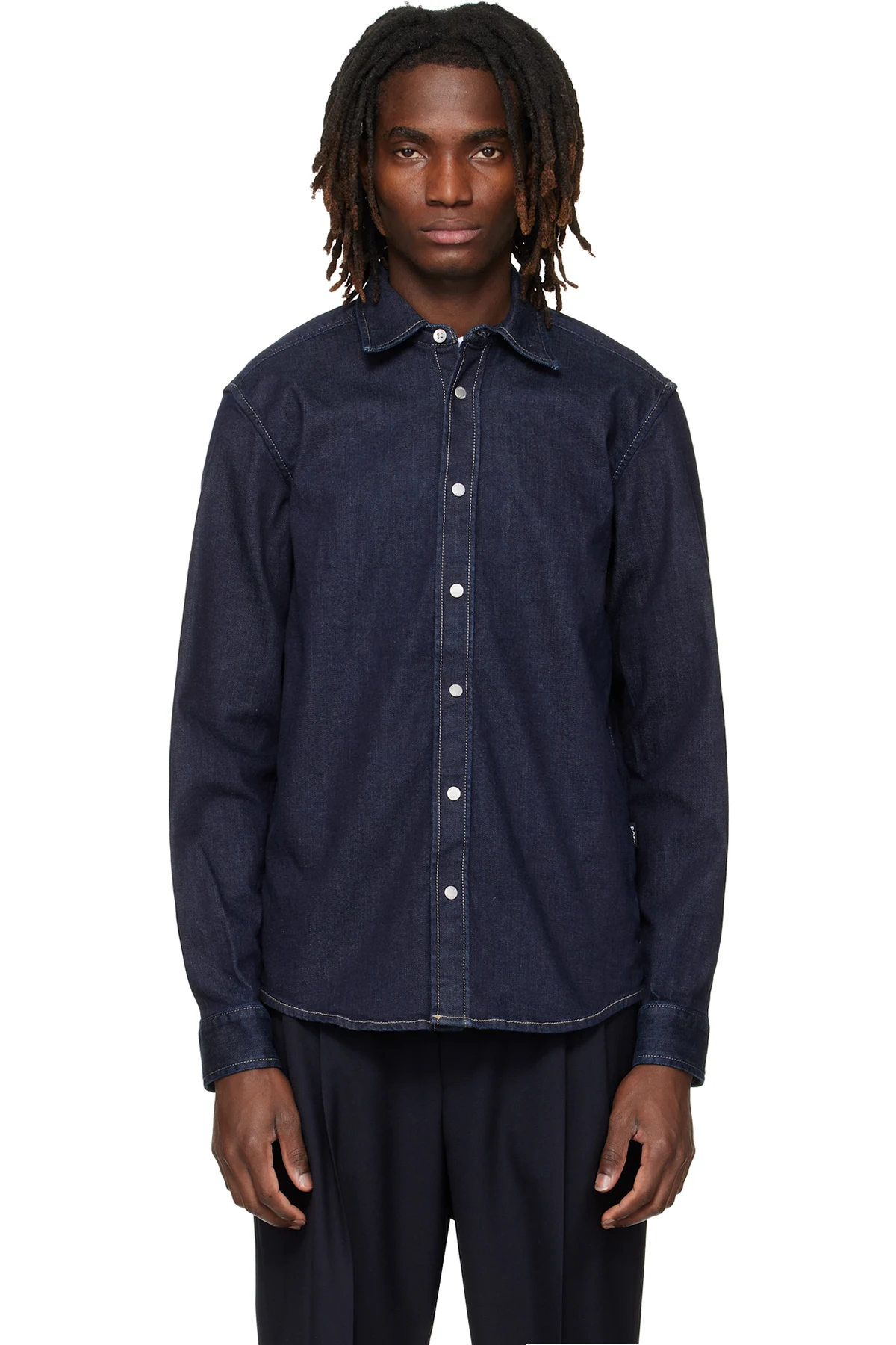 Navy Regular-Fit Stretch Denim Shirt