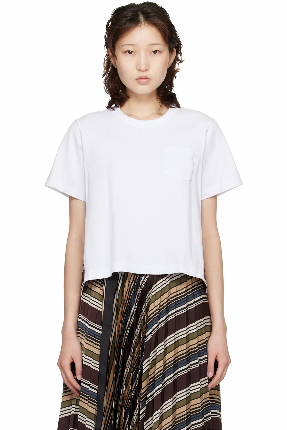White & Brown Horizontal Stripe T-shirt