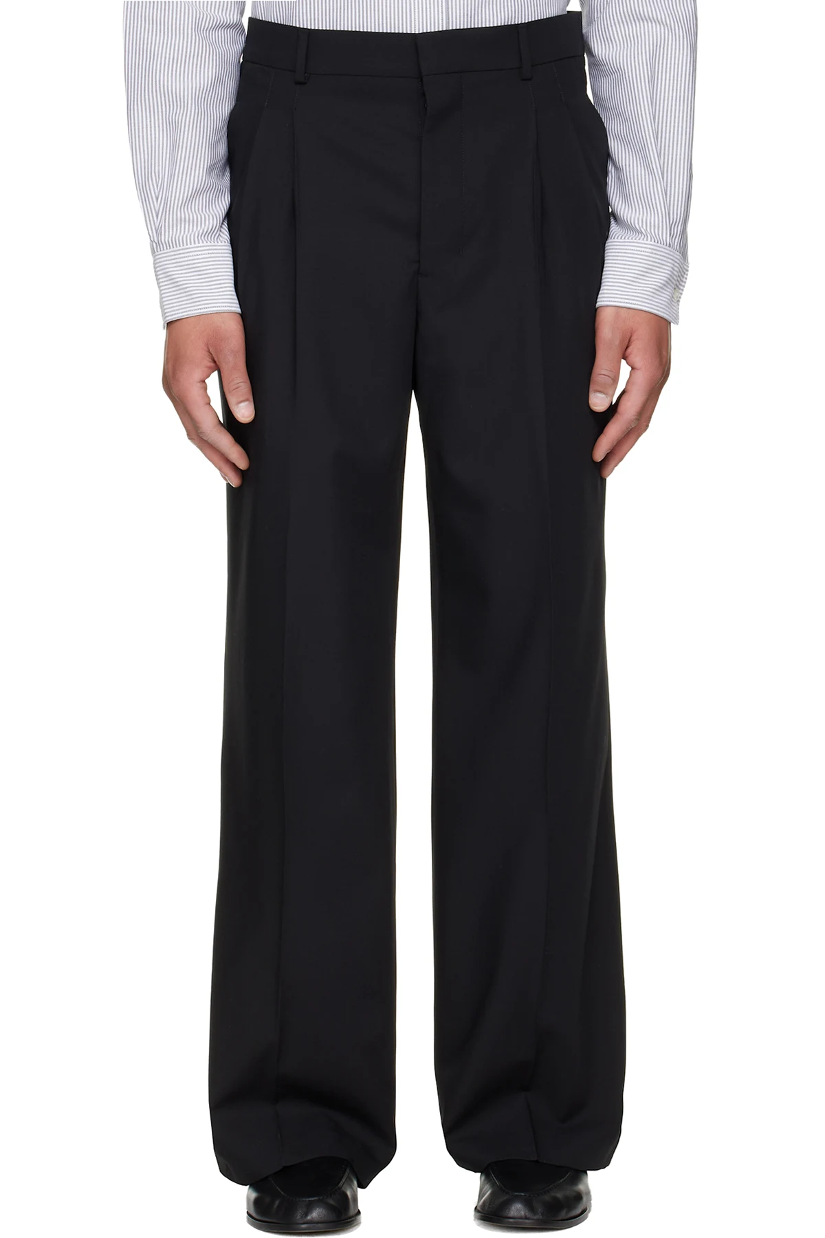 Black New Wool Low Waist Wide Trousers