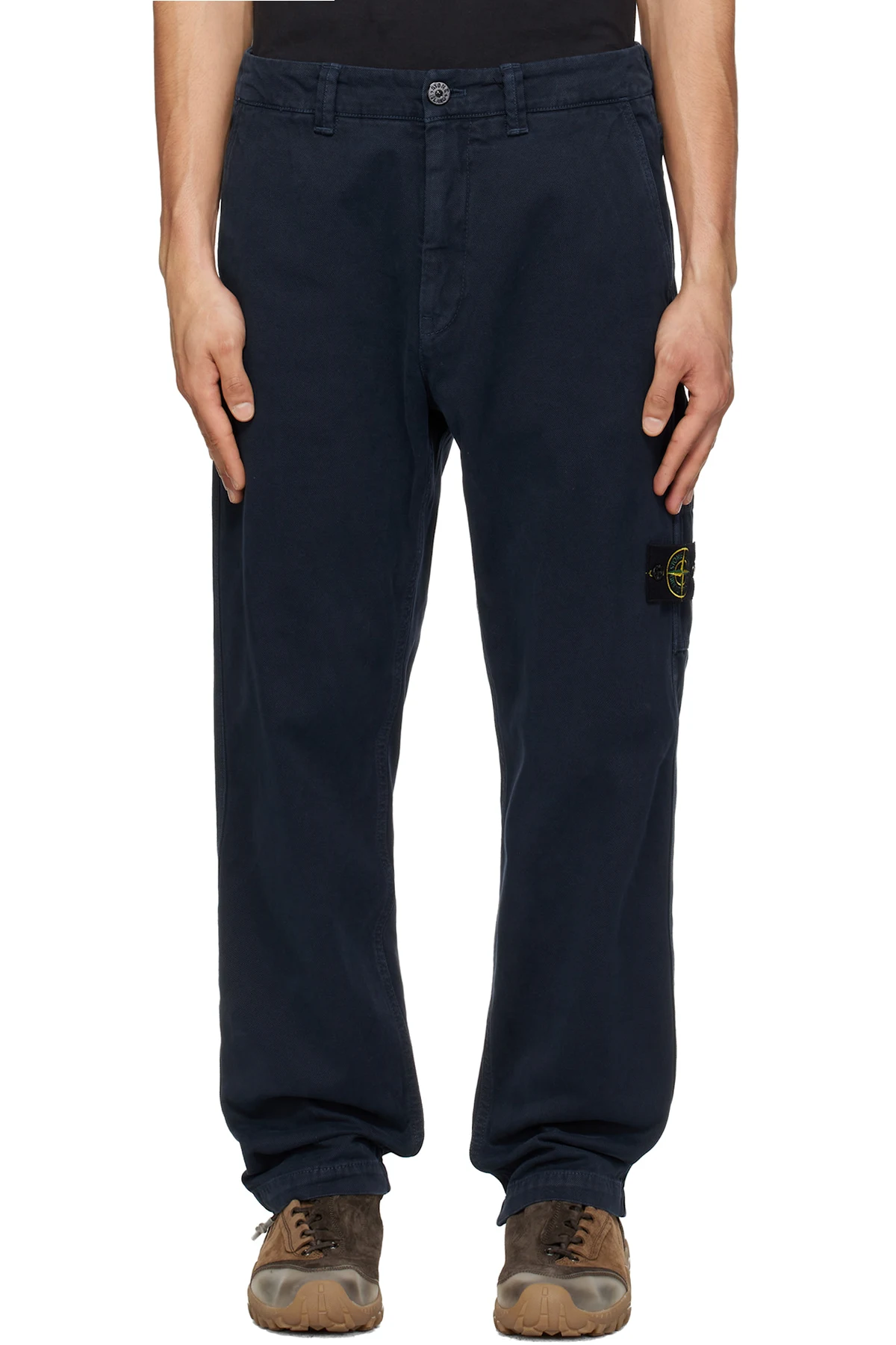 Navy 3100037 Stretch Organic Cotton 'Old' Effect Trousers