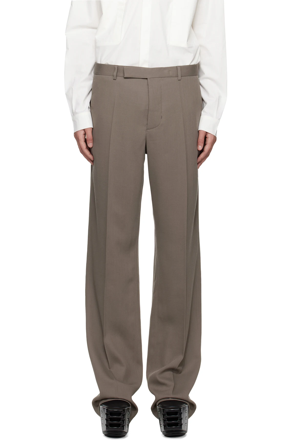 Gray Temple Twisted Wool Tailored Dietrich Trousers