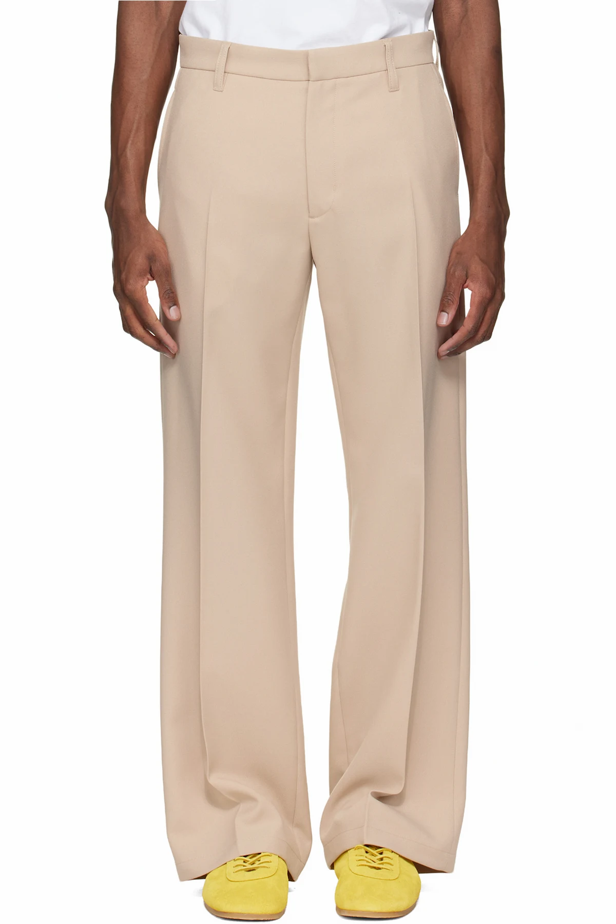 Beige Tailored Bootcut Trousers
