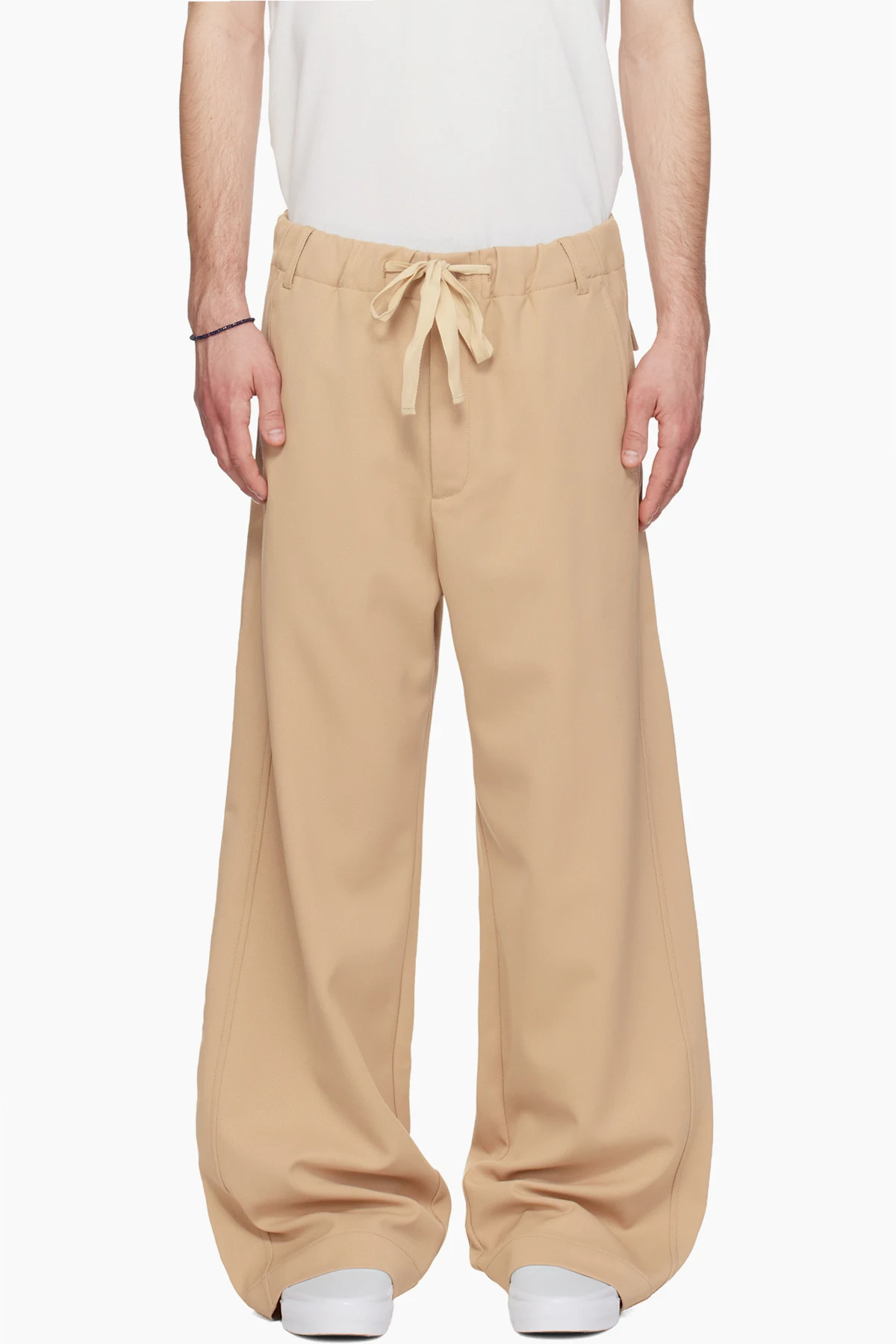 Beige Tailored Drawstring Trousers