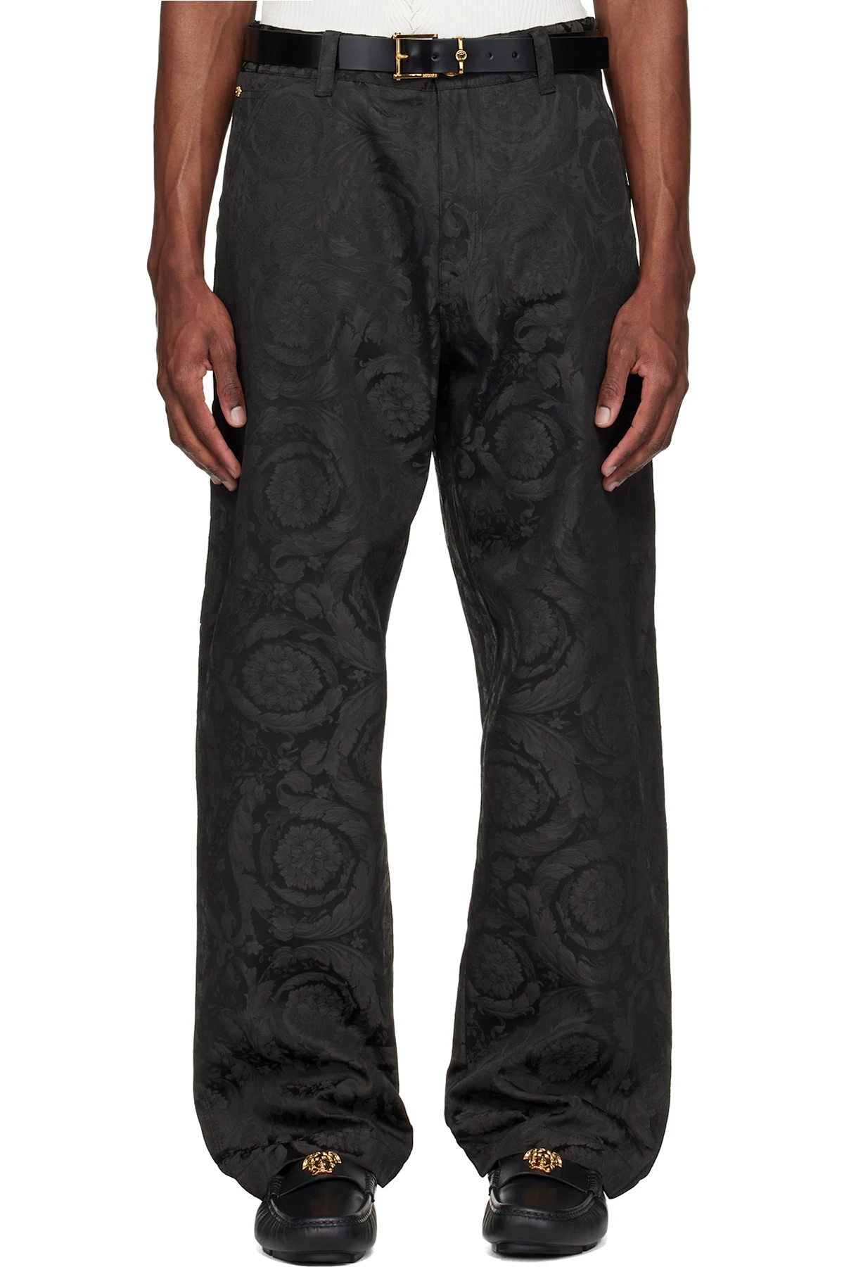 Black Jacquard Cotton Carpenter Trousers