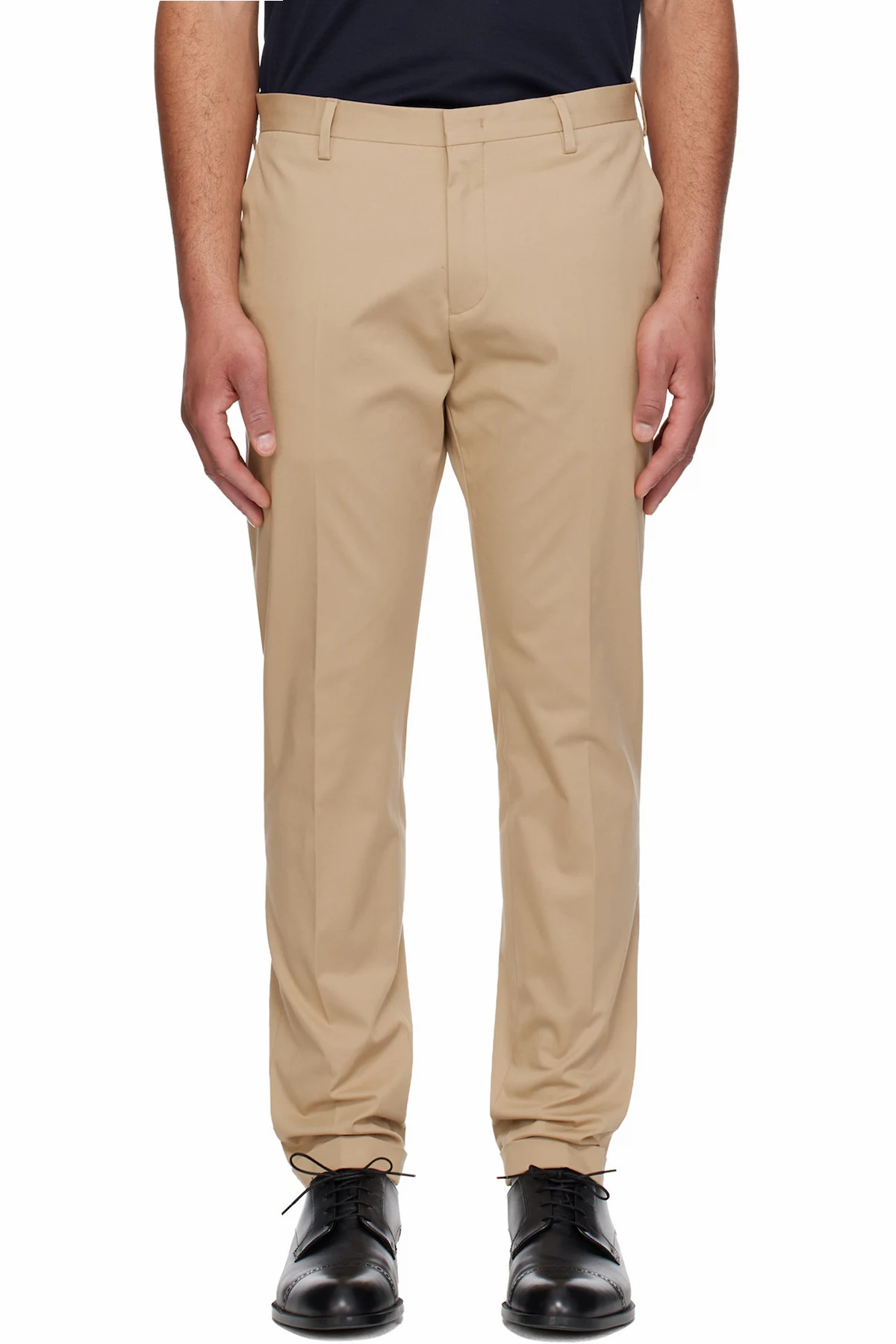 Beige Slim-Fit Cotton-Stretch Chino Trousers