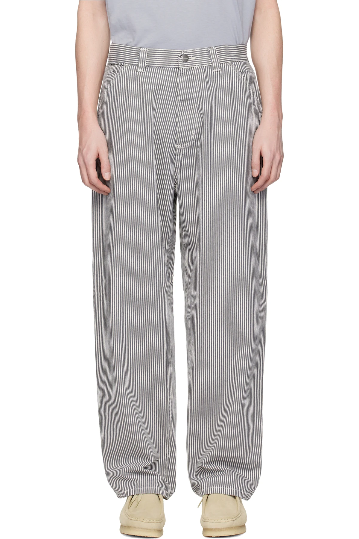Gray & White Mercer Stripe Single Knee Trousers