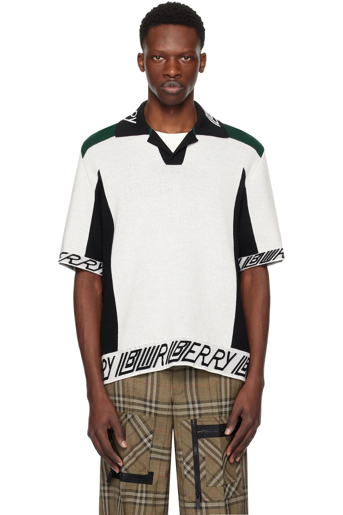White & Black Logo Trim​ Wool Polo