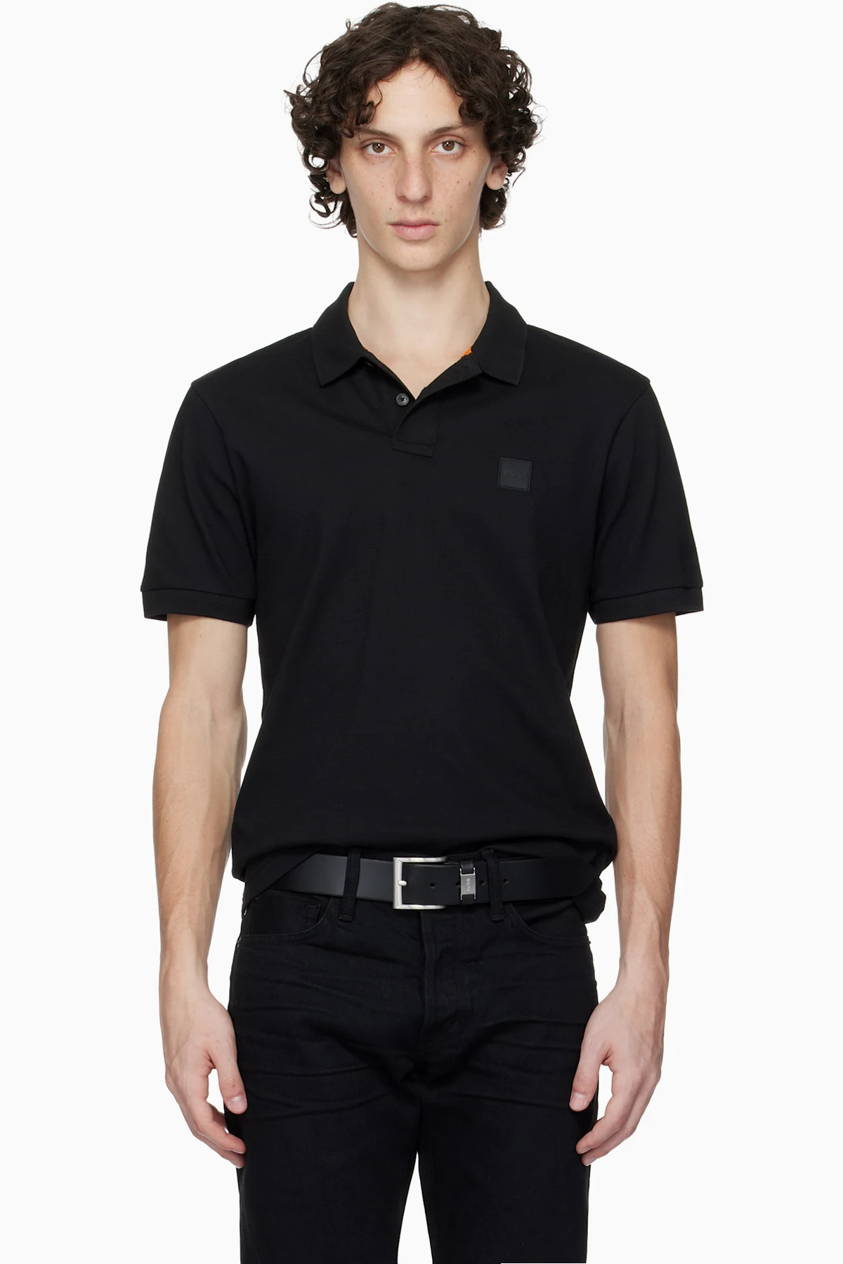 Black Slim-Fit Stretch-Cotton Logo Patch Polo