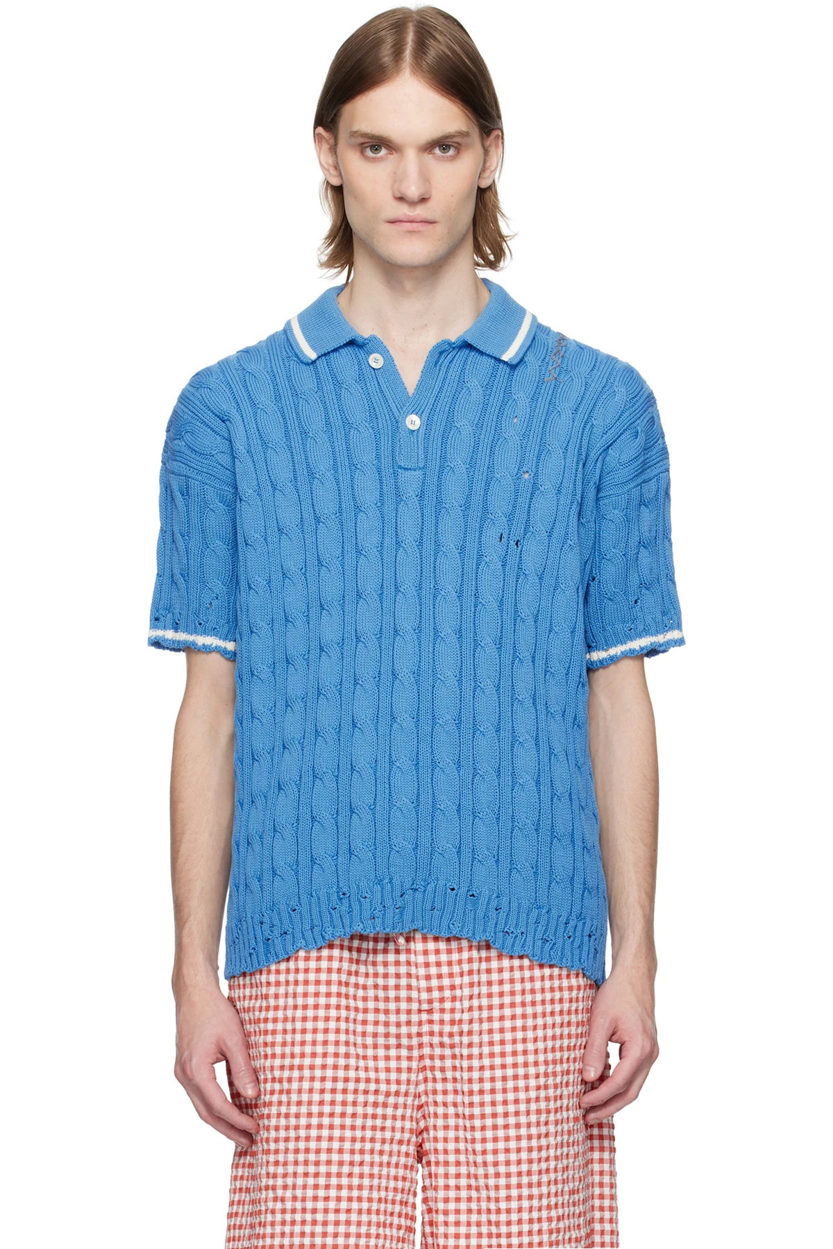 Blue Dishevelled Cable Polo