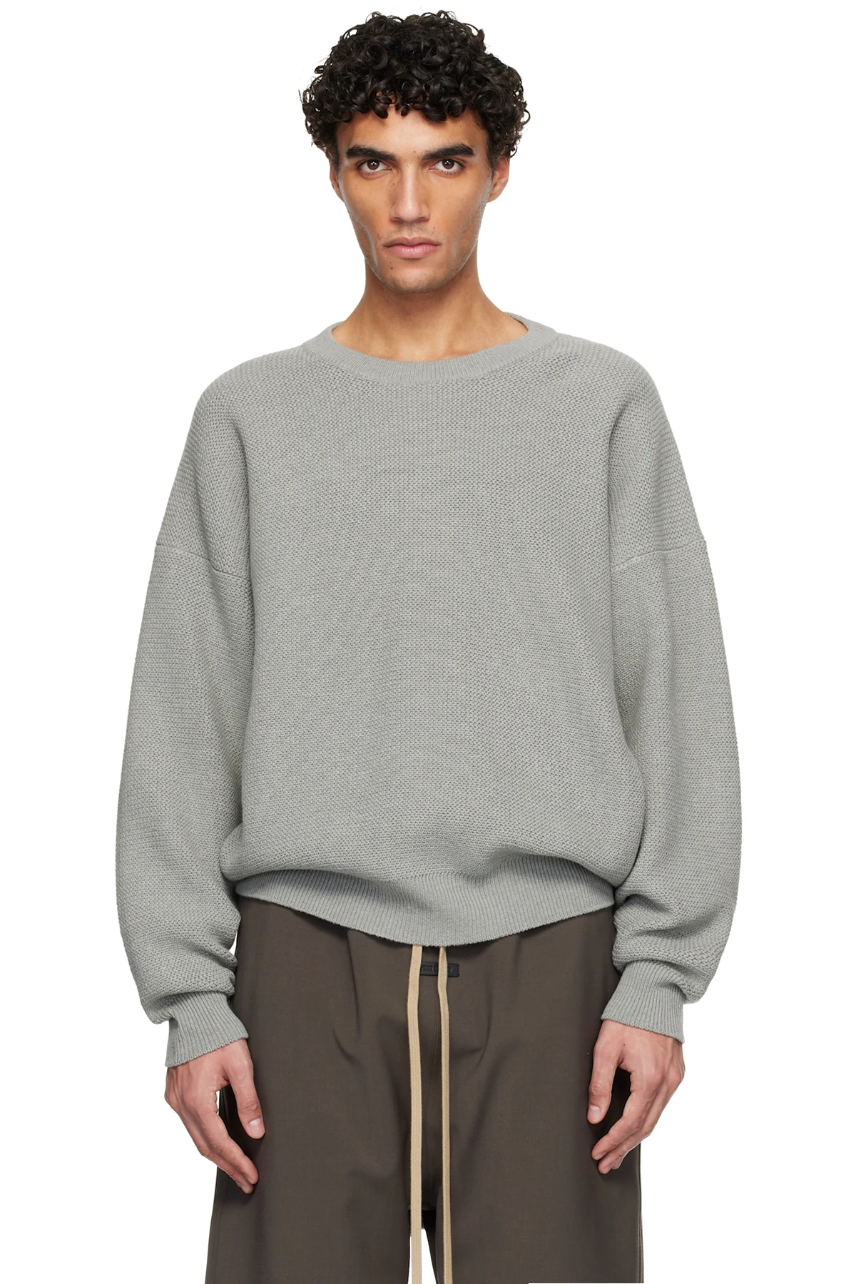 Gray Wool Rib Crewneck Sweater