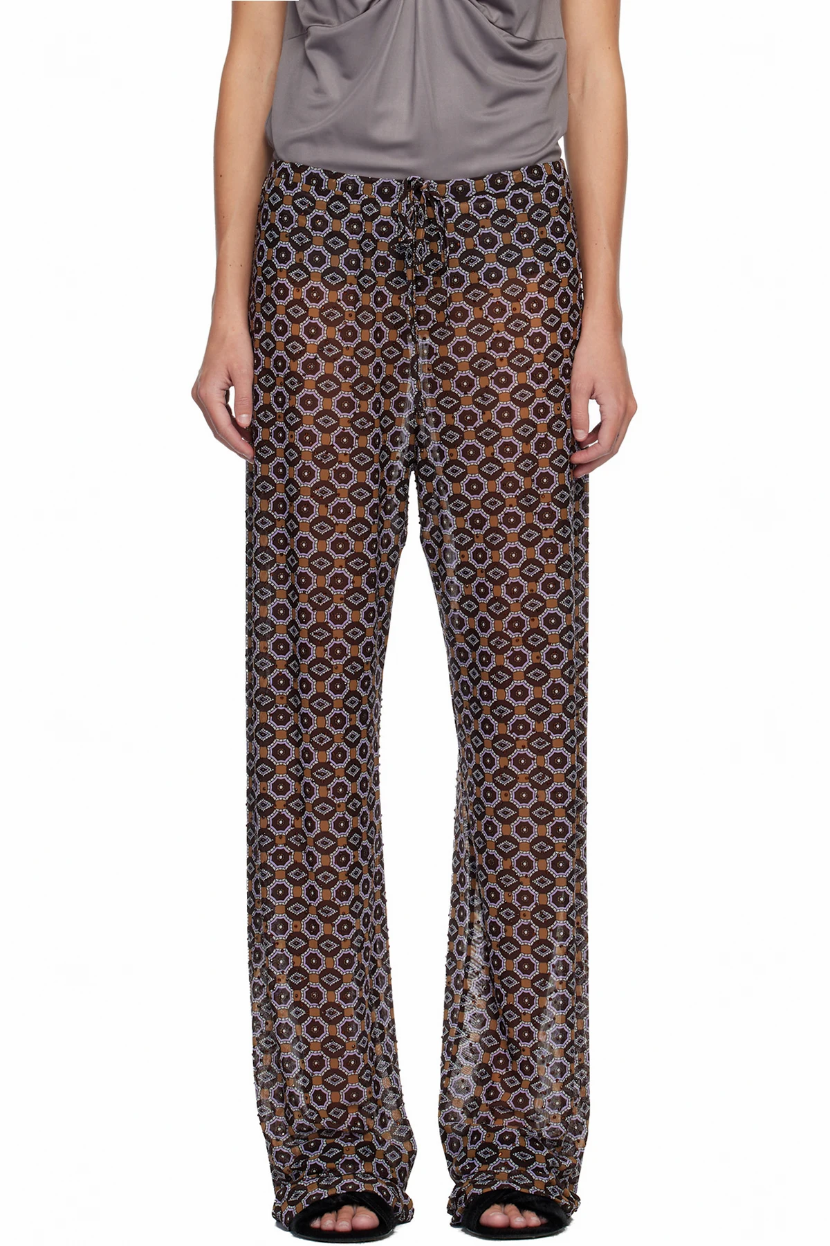 Brown & Purple Embellished Jersey Trousers