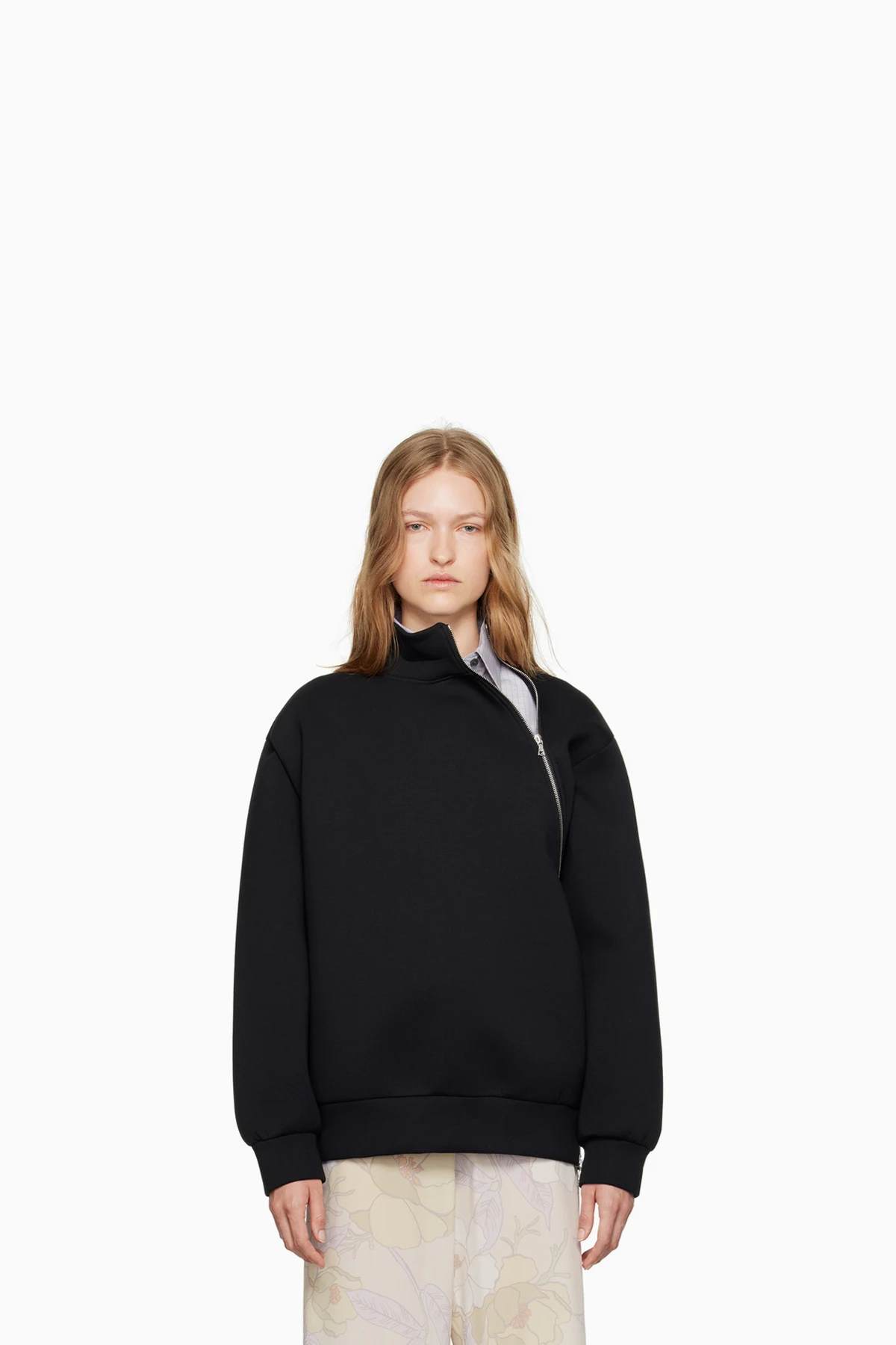 Black Asymmetric Zip Sweatshirt