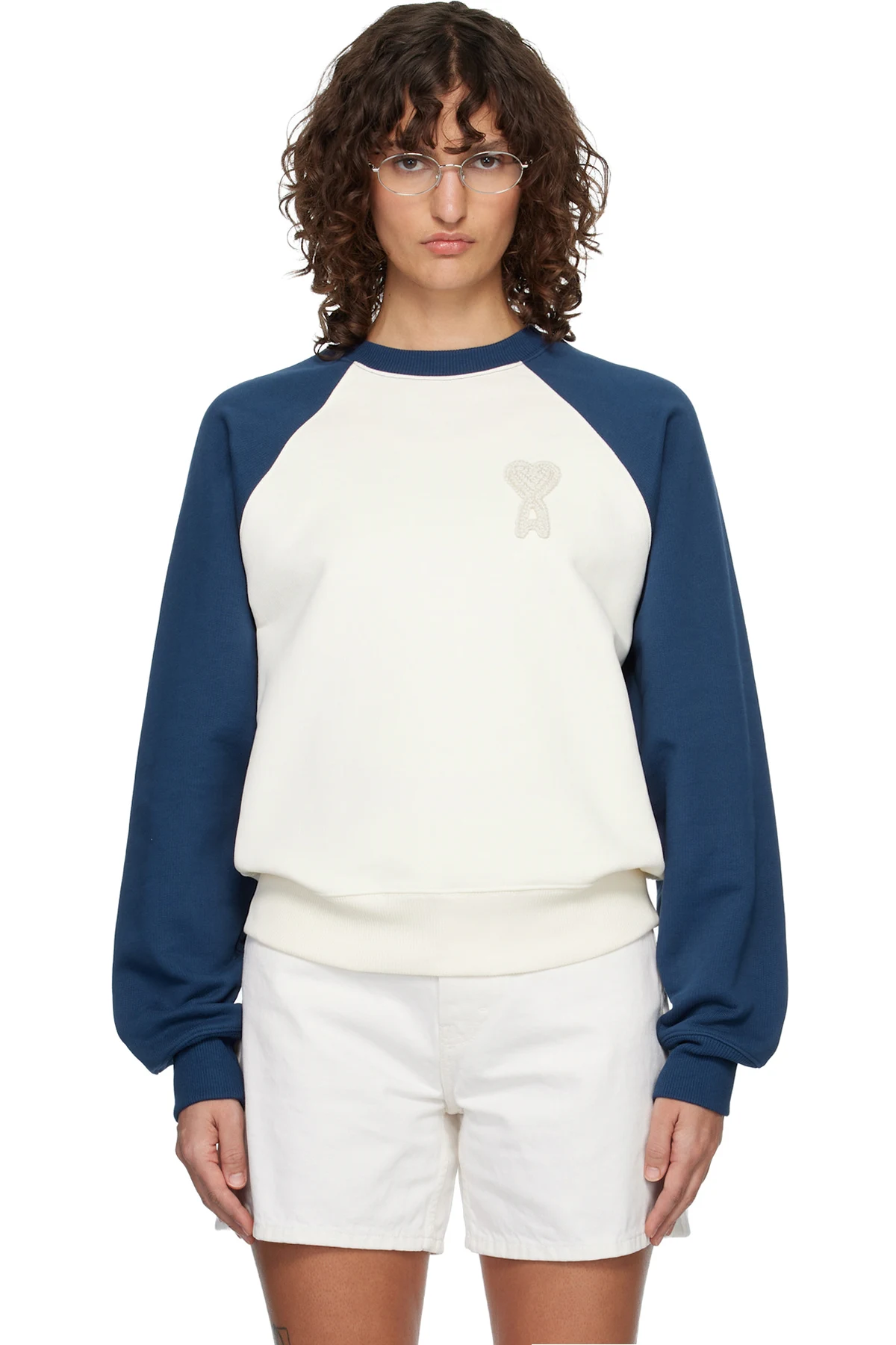 Off-White & Navy Cotton Knitted Ami de Coeur Sweatshirt