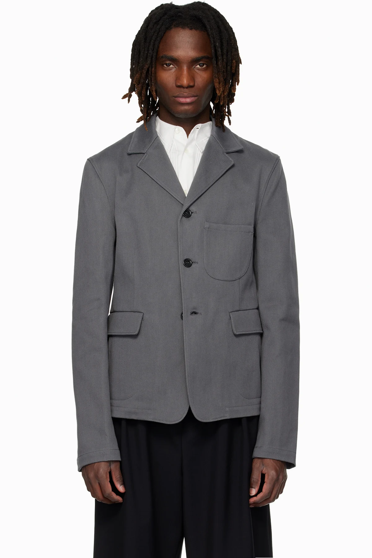 Gray Notched Lapel Denim Blazer