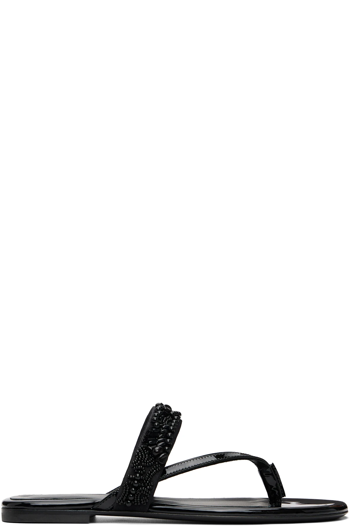 Black Embroidered Matadore Strap Flat Sandals