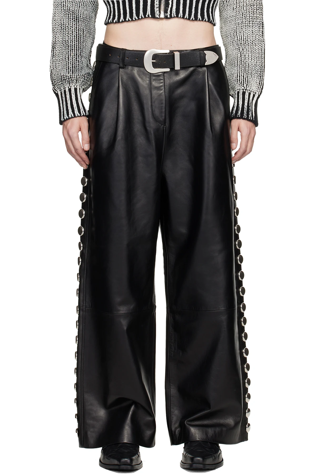 Black Studded Leather Pants