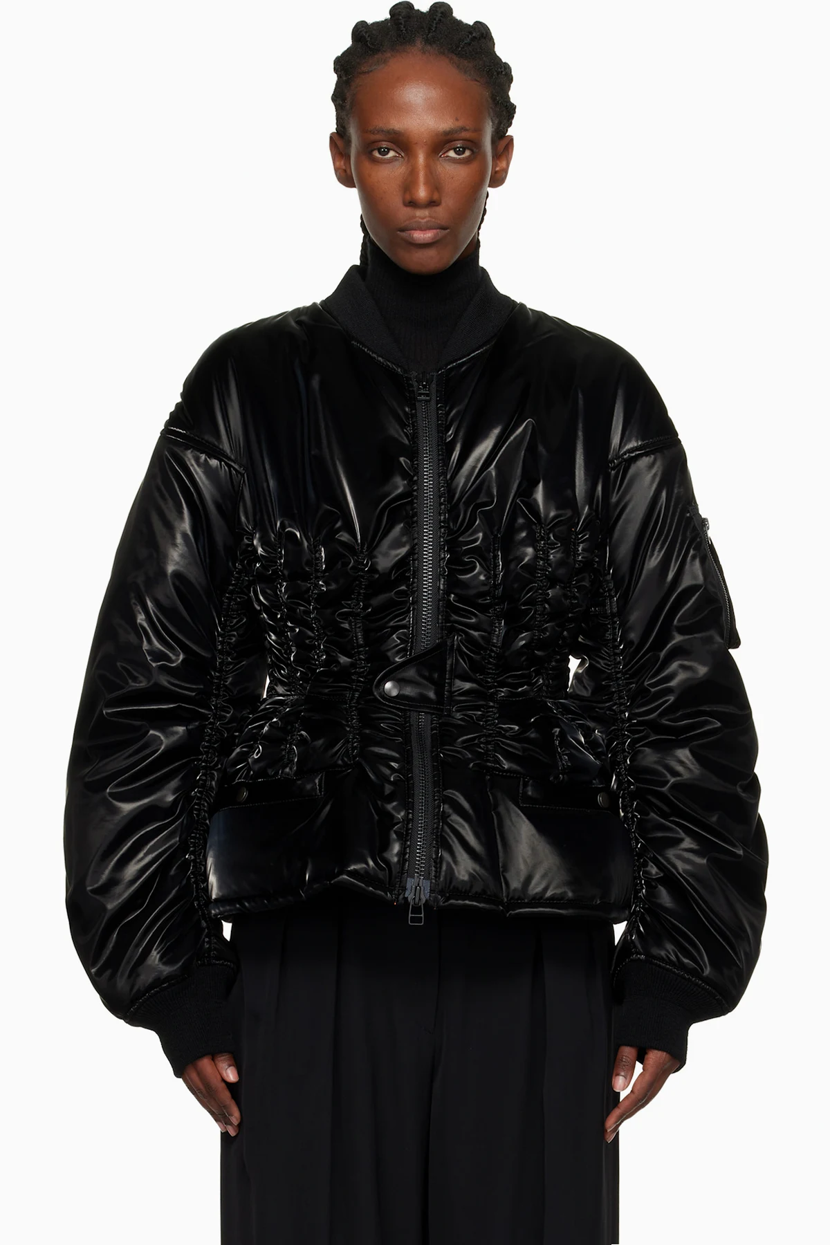 Black Cinched Bomber Jacket