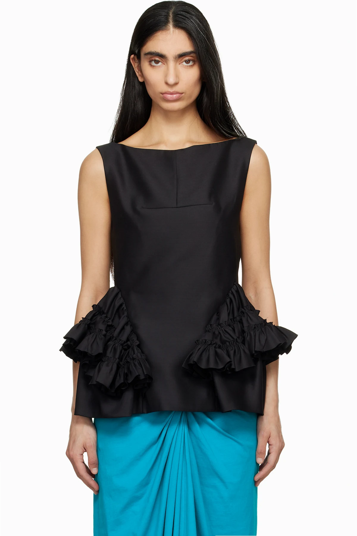 Black Ruffled Peplum Blouse