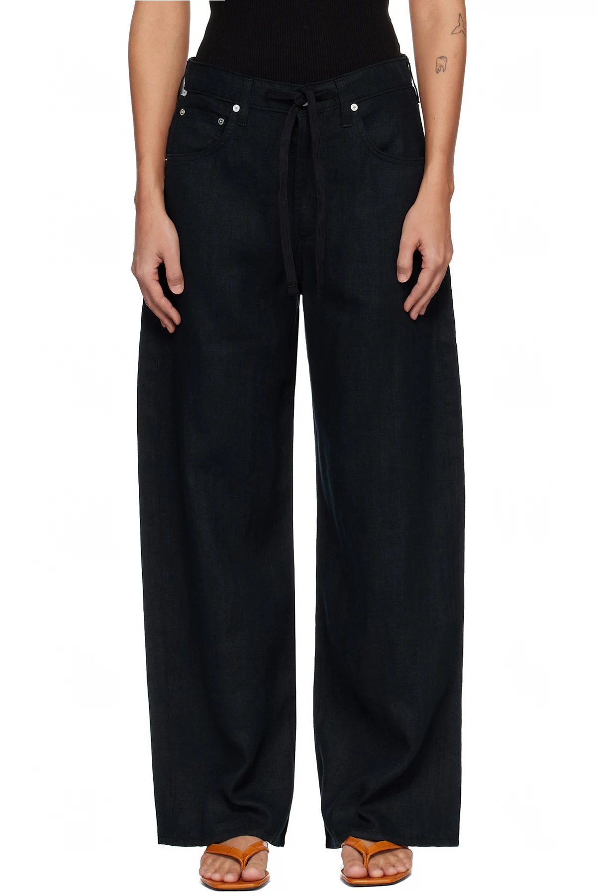 Black Brynn Drawstring Linen Trousers