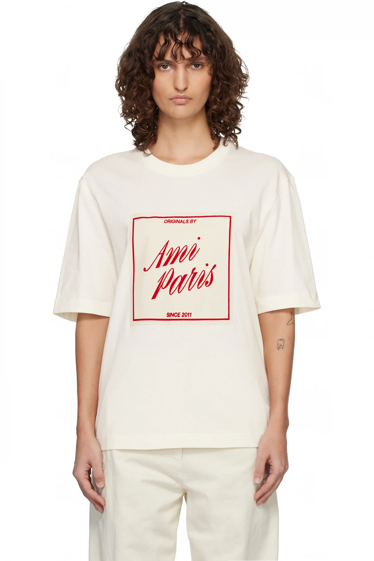 Off-White Cotton 'Ami Paris Heritage' Print T-shirt