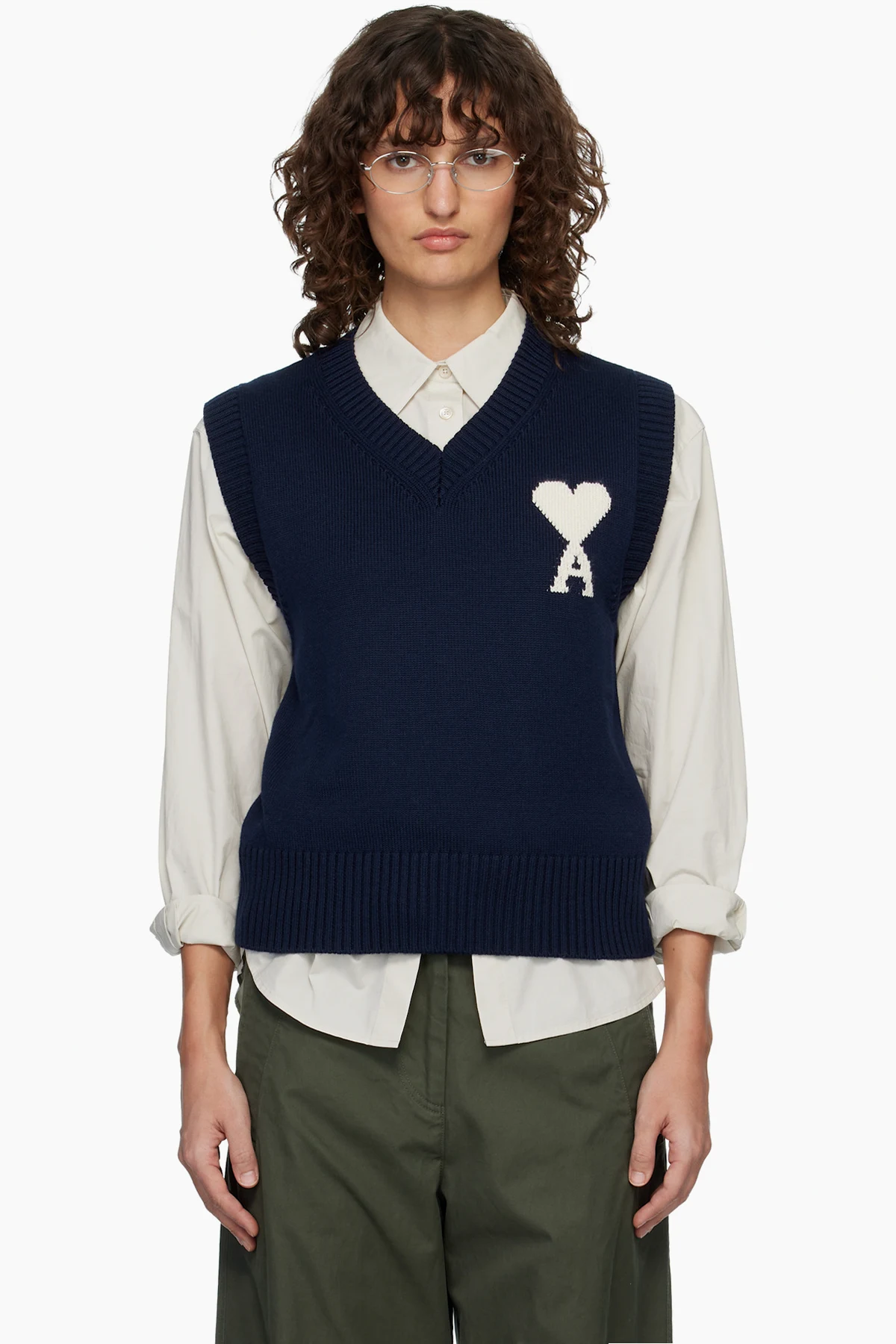 Navy Wool & Cotton Sleeveless Ami de Coeur Vest