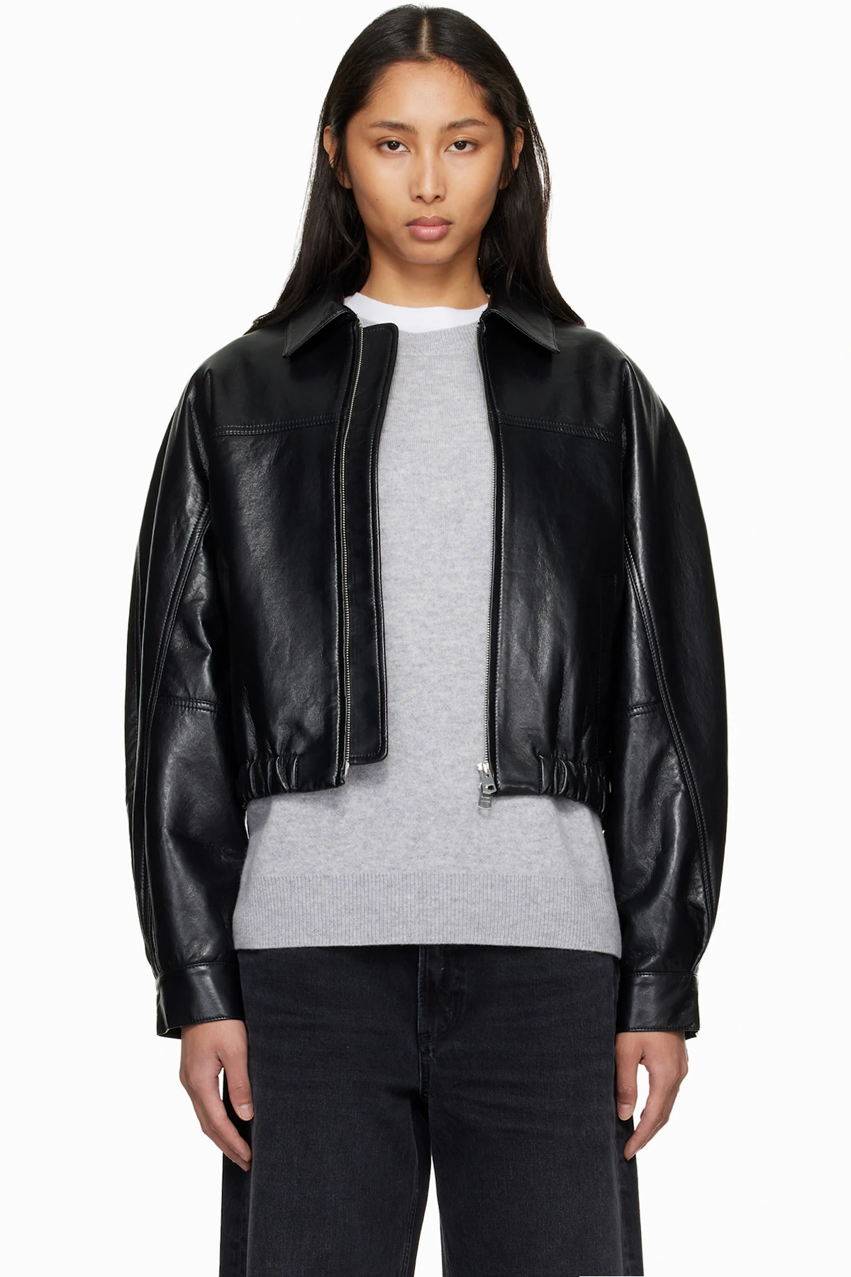 Black Dixon Recycled Leather Bomber Jacket