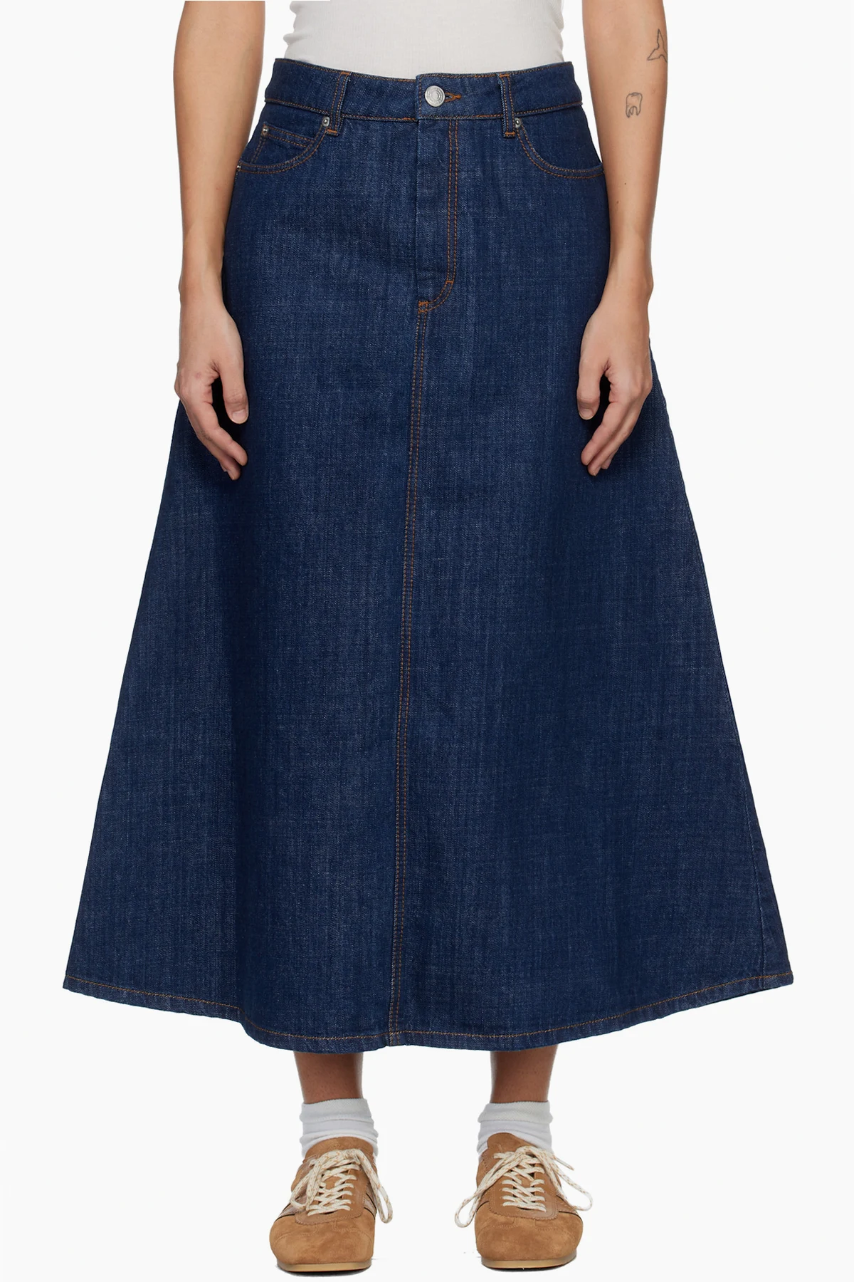 Blue Cotton Denim Maxi Skirt