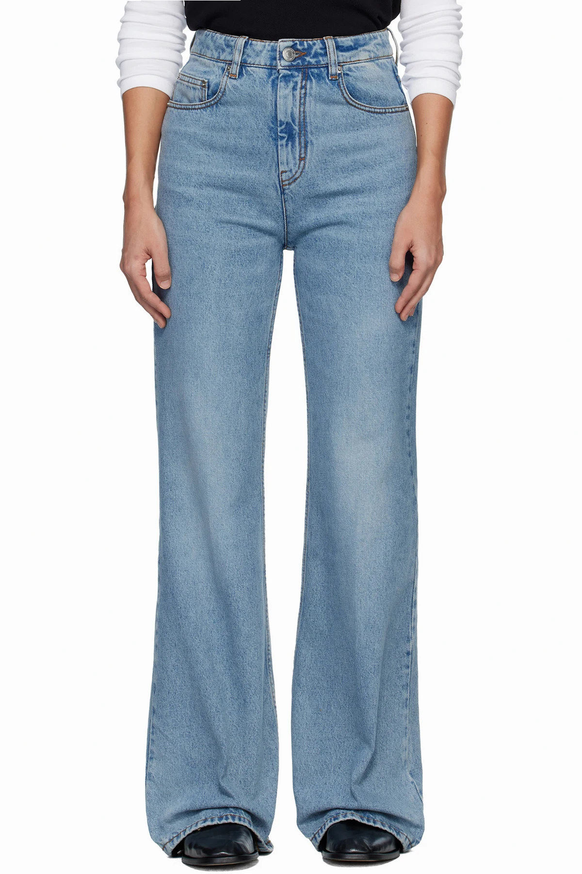Blue Cotton Flare Fit Jeans