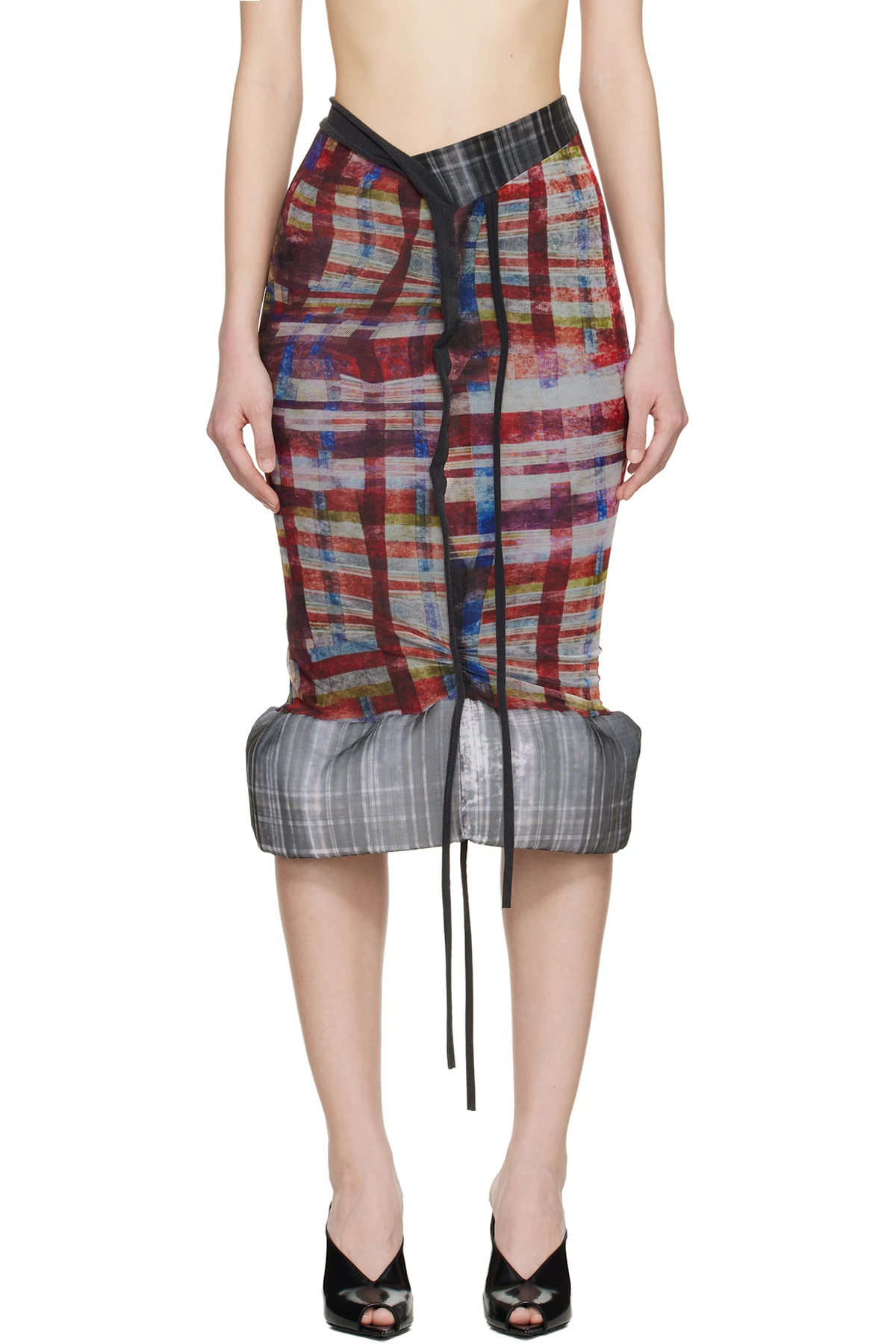 Red & Gray Mesh Padded Midi Skirt