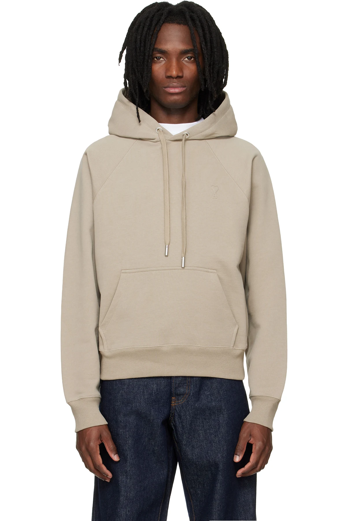 Beige Cotton Embossed Ami de Coeur Hoodie