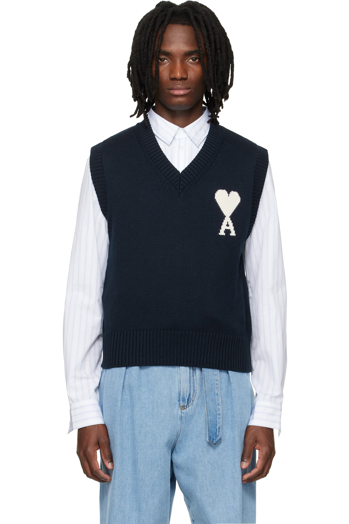 Navy Wool Cotton Sleeveless Ami de Coeur Sweater