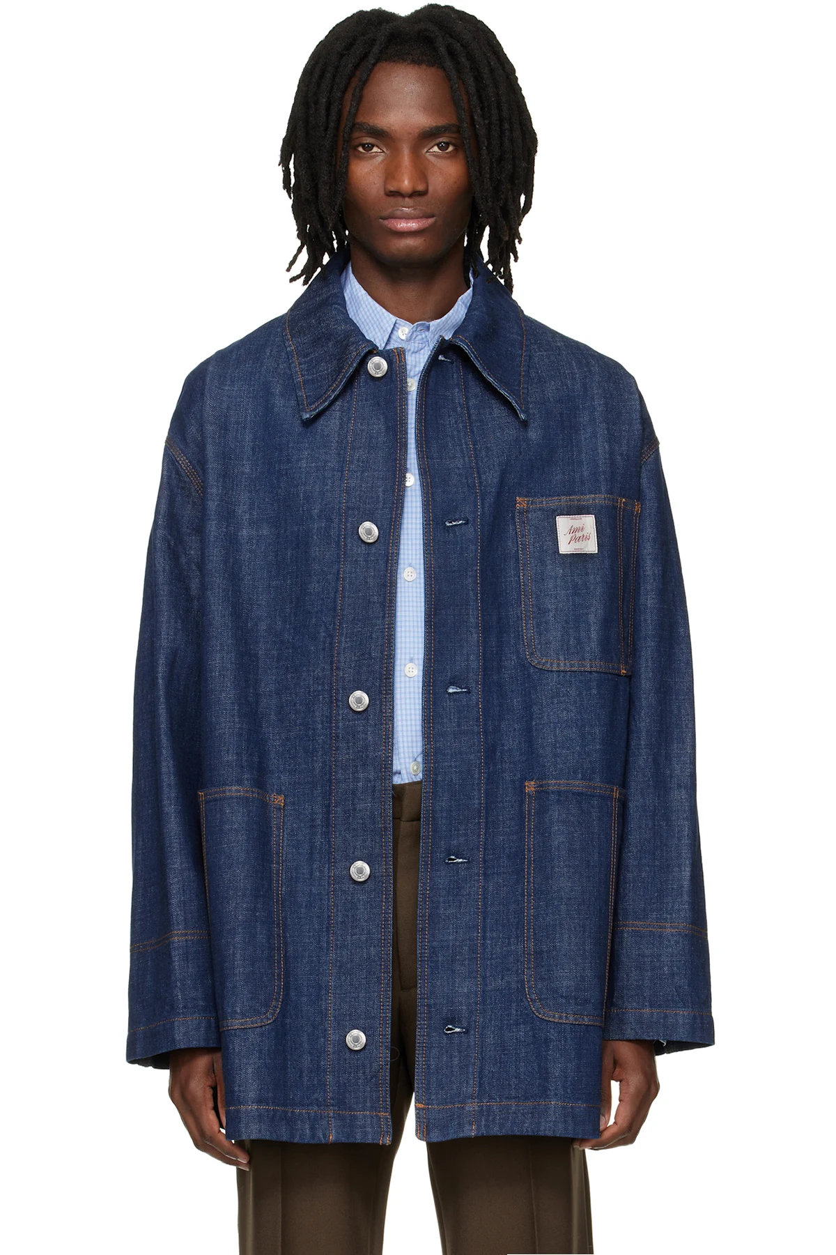 Navy 'AMI Paris Heritage' Label Denim Worker Jacket