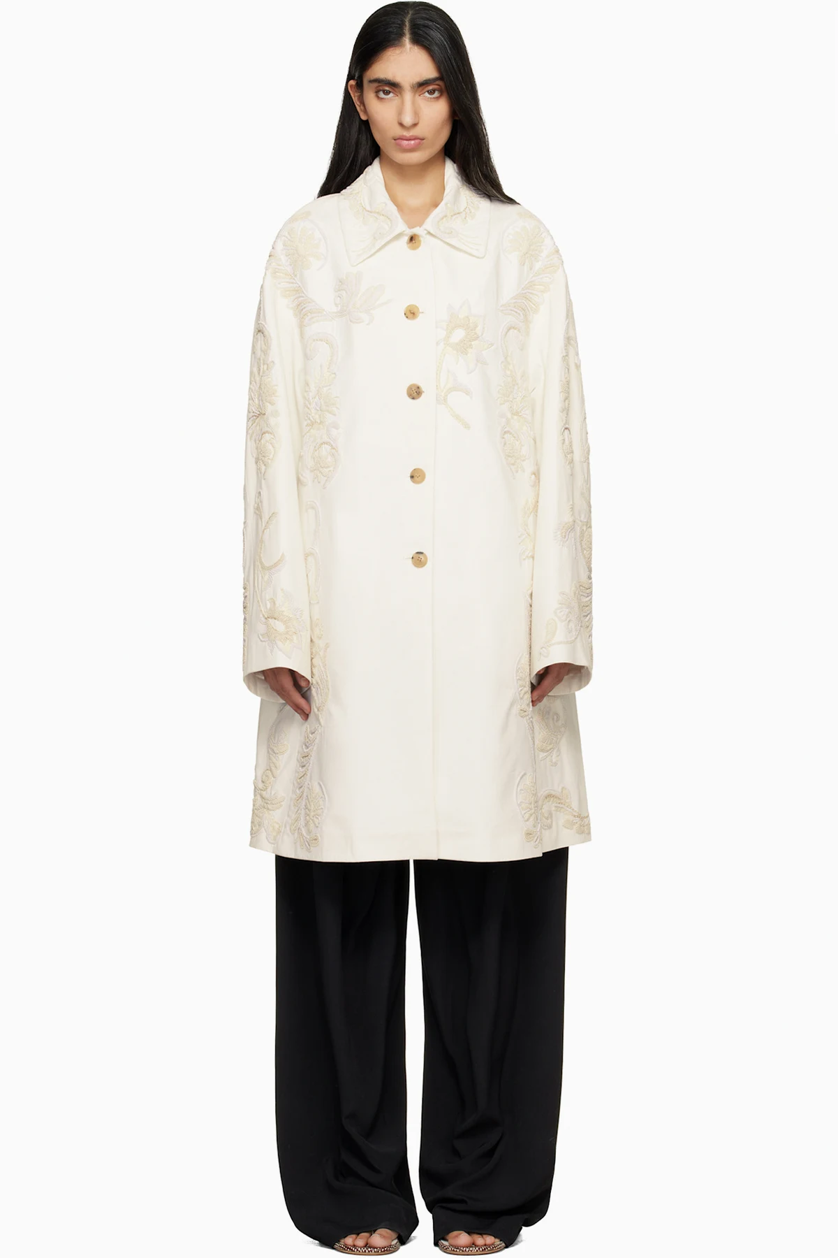 Off-White Embroidered A-Line Coat