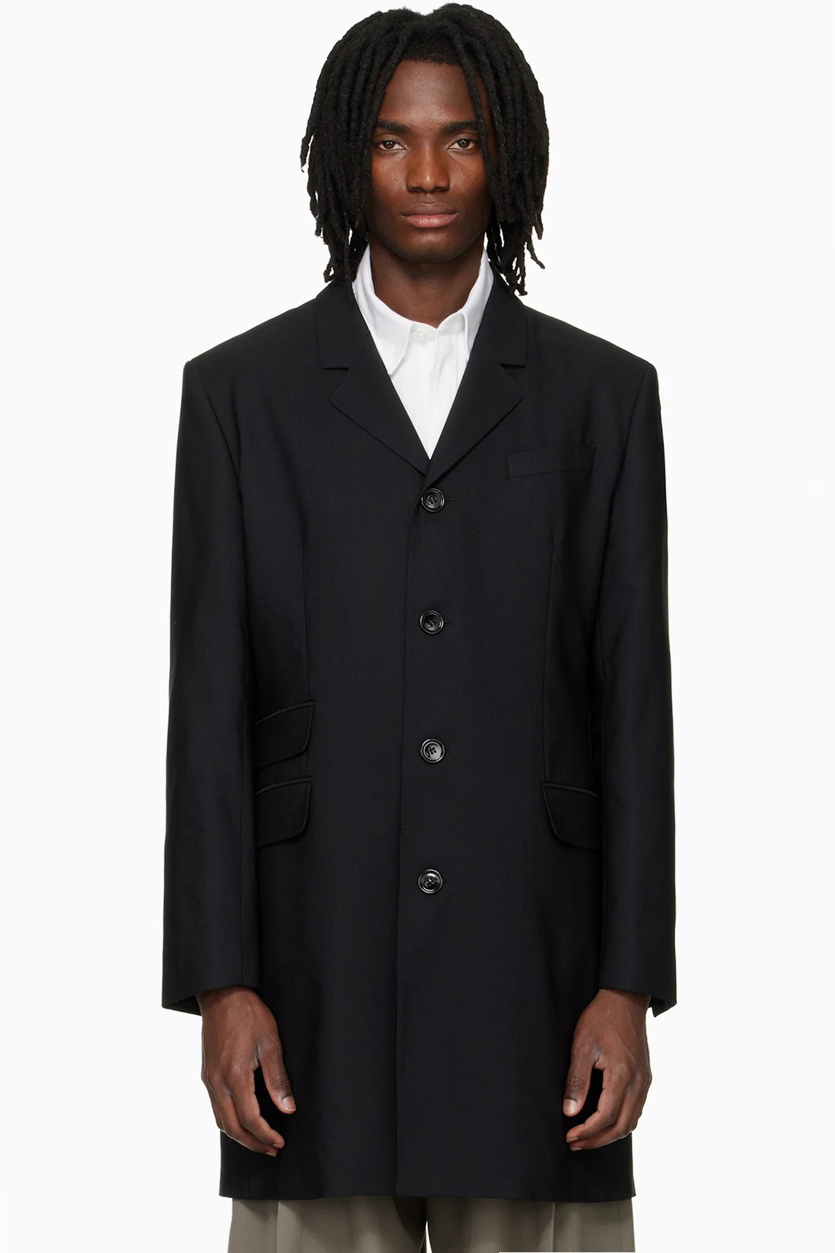 Black New Wool Straight Simple Breasted Coat