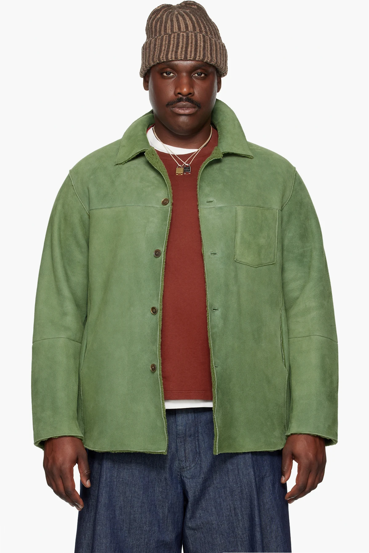Green Merino Mouton Shirt Jacket