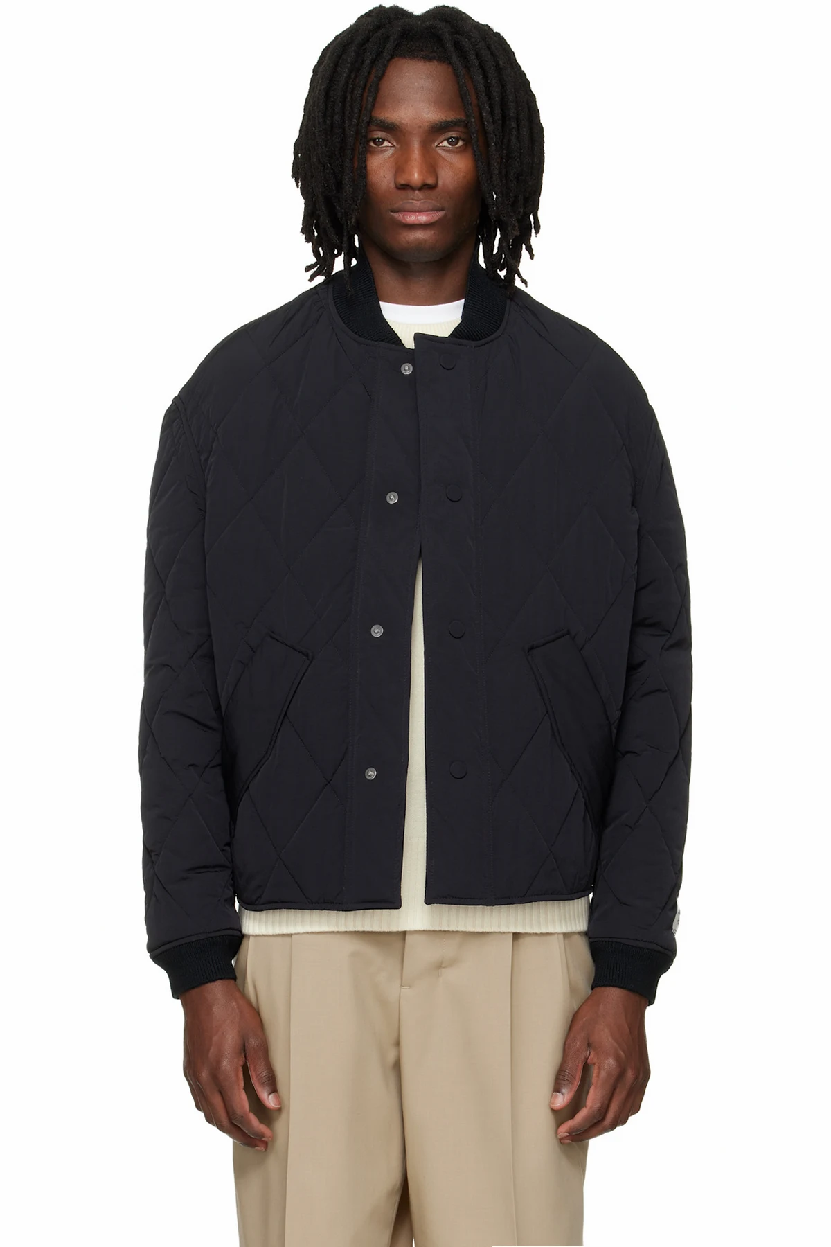 Black Nylon Padded Bomber Jacket