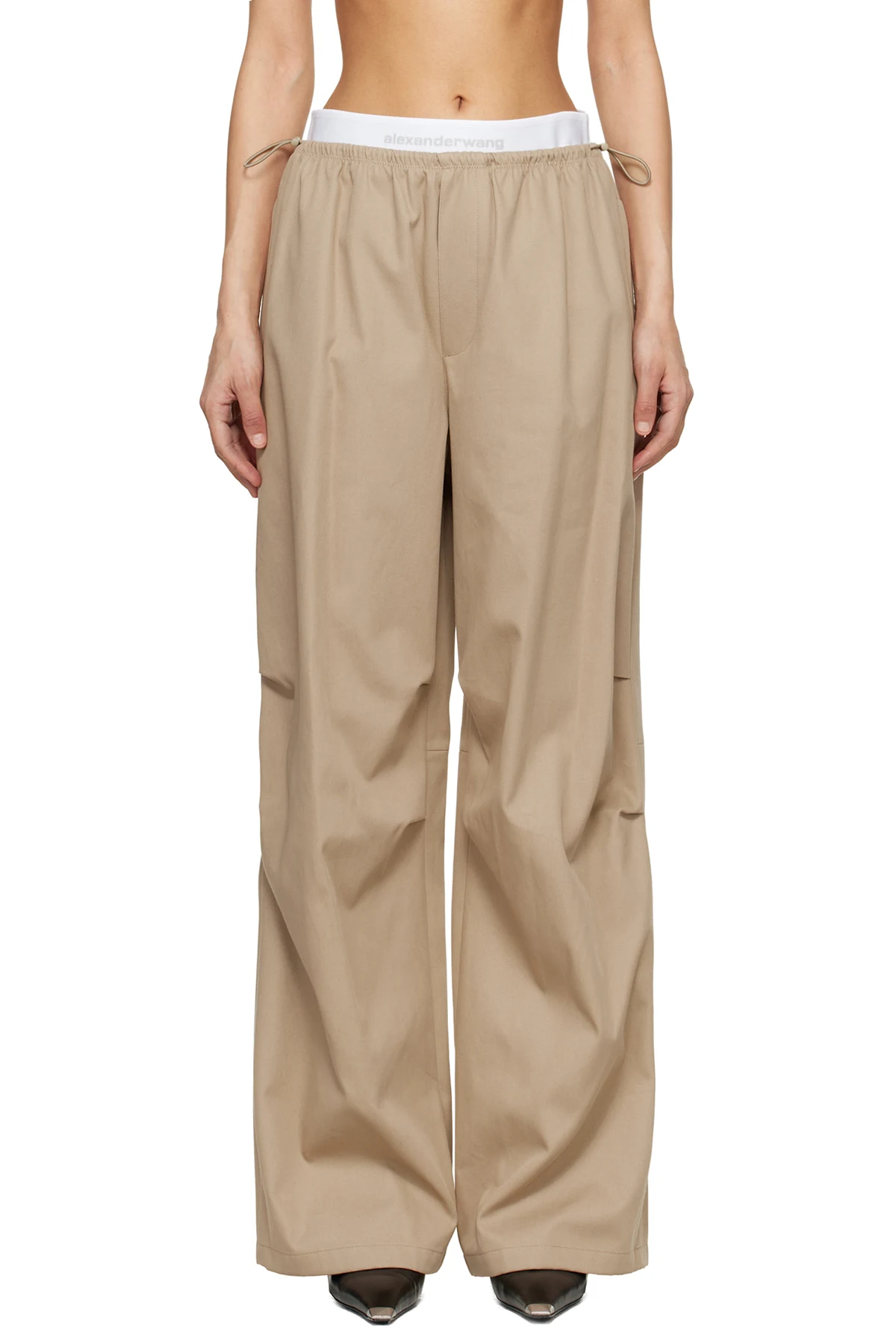 Taupe Logo Elastic Mid-Rise Trousers